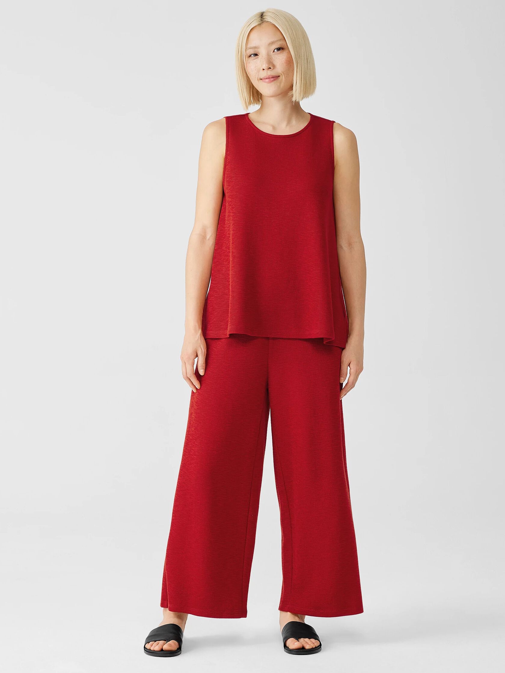 Organic Cotton Slubby Rib Knit Wide-Leg Pant