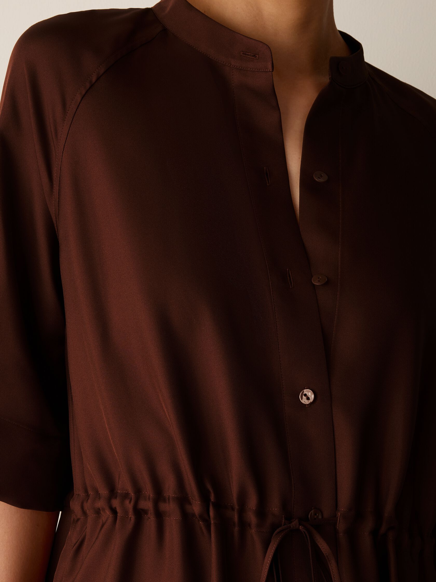 Silk Twill Band Collar Shirtdress