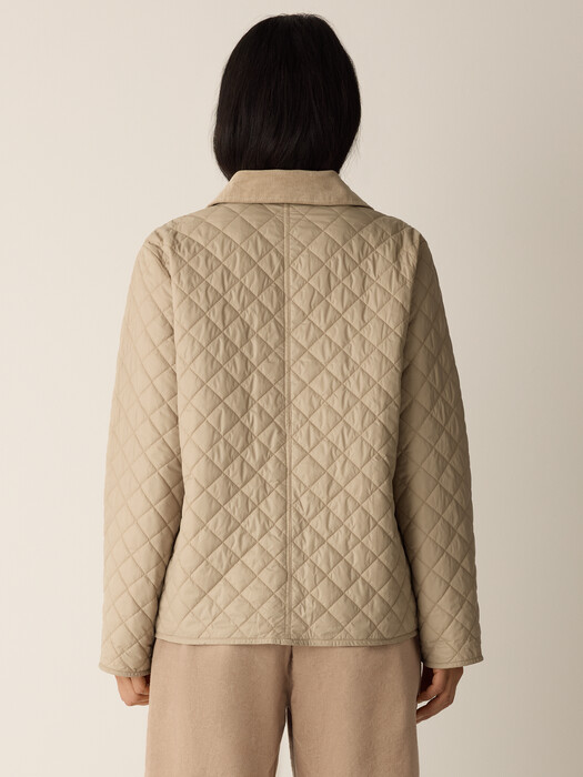 Eggshell Recycled Nylon Quilted Classic Collar Jacket