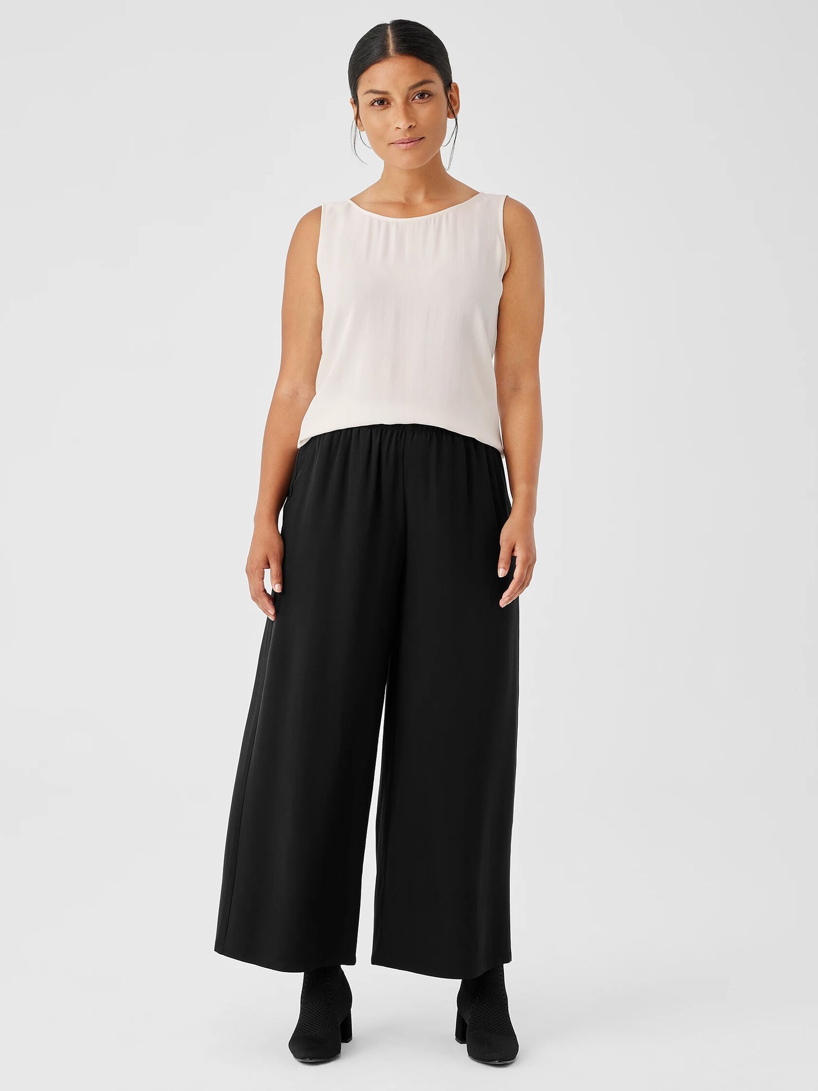 Silk Georgette Crepe Wide-Leg Pant