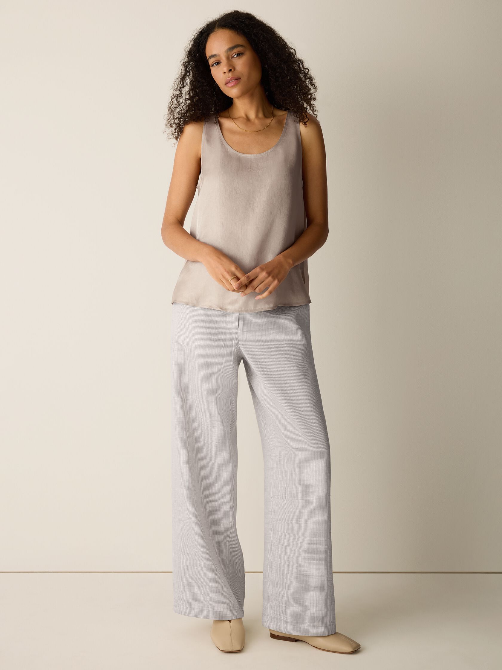 Lightweight Satin Shimmer Scoop Neck Tank