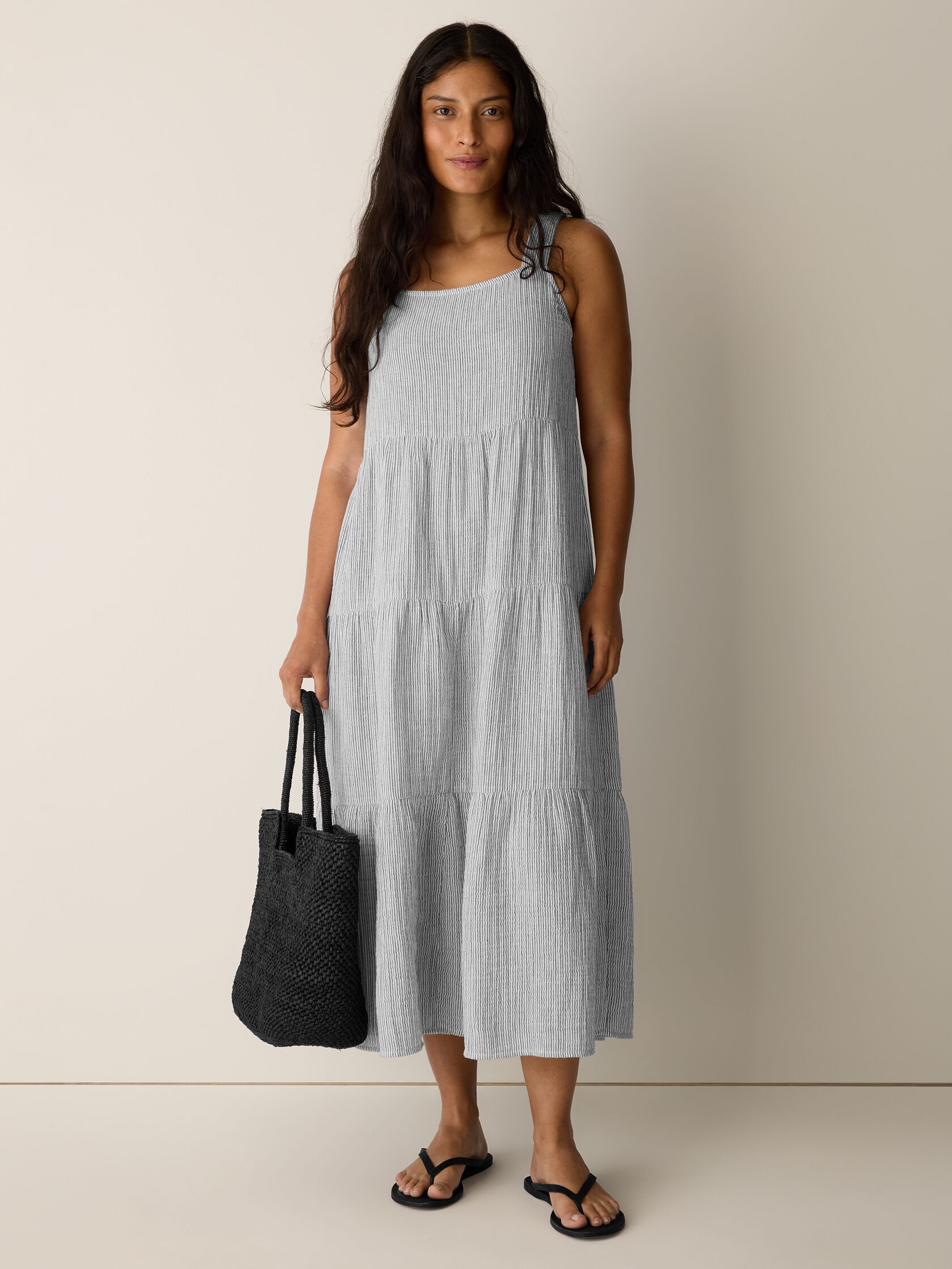 Striped Organic Cotton Gauze Tiered Dress