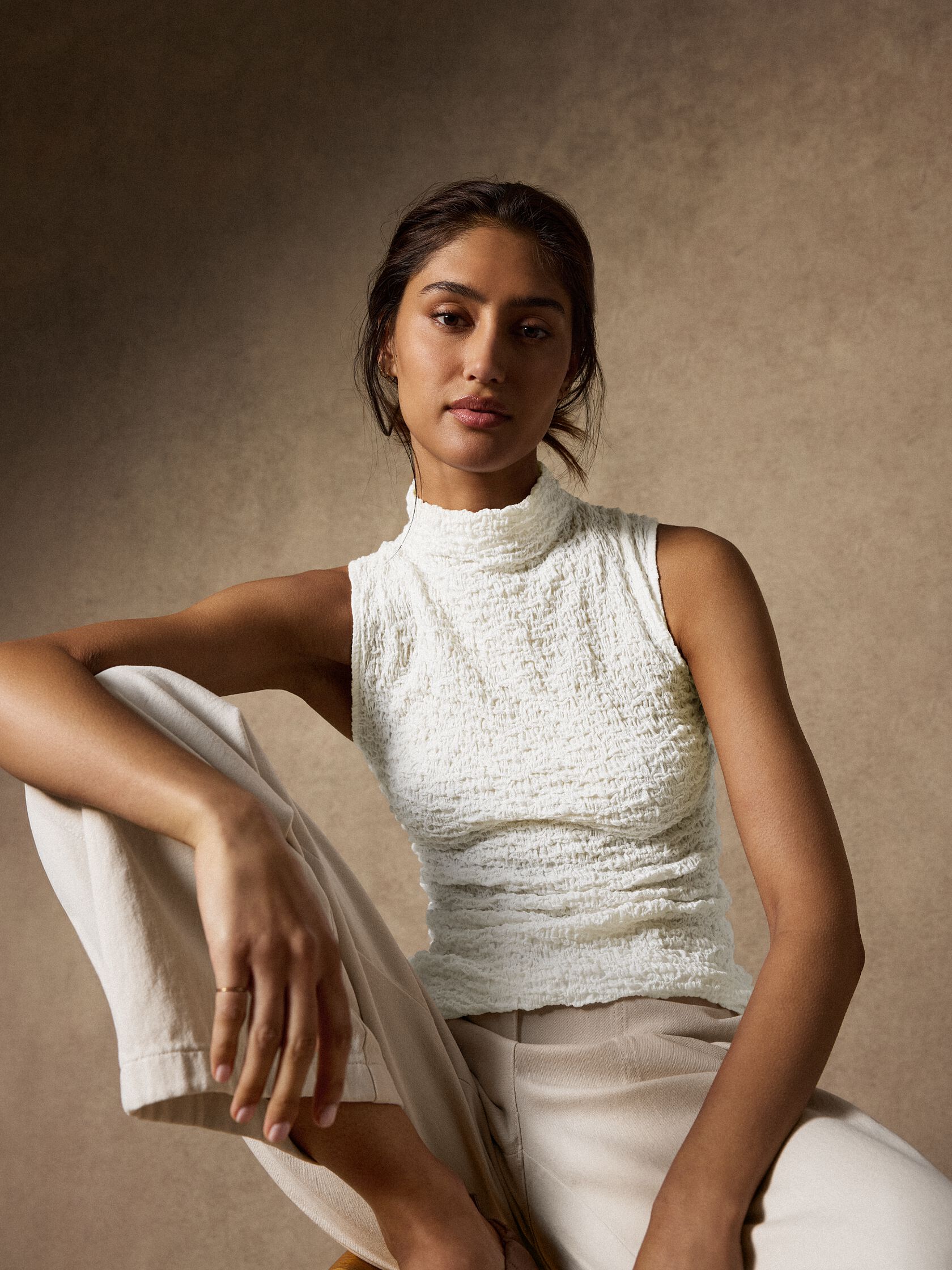 Bubble Jacquard Funnel Neck Top