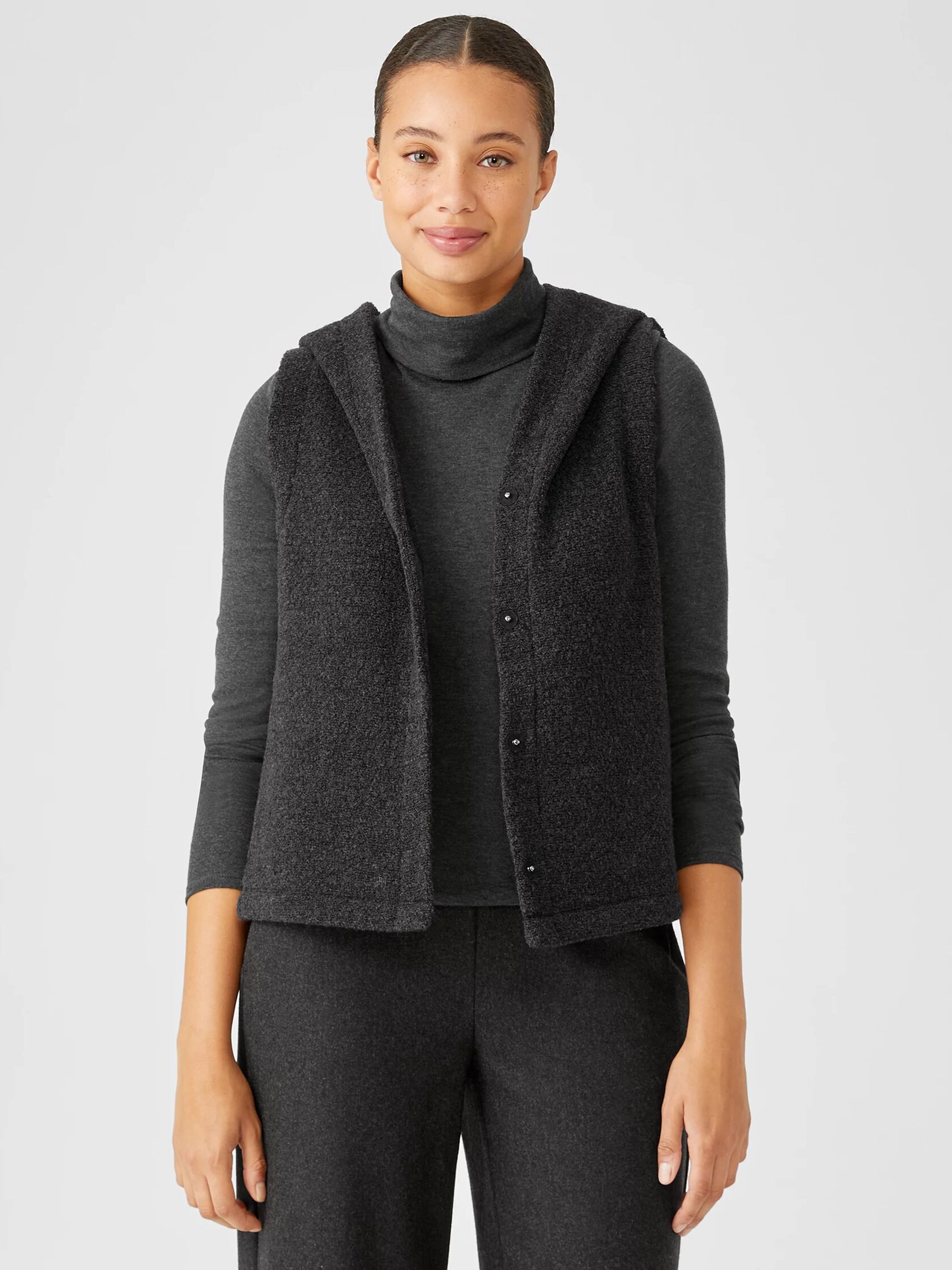 Boucle Wool Knit Hooded Vest