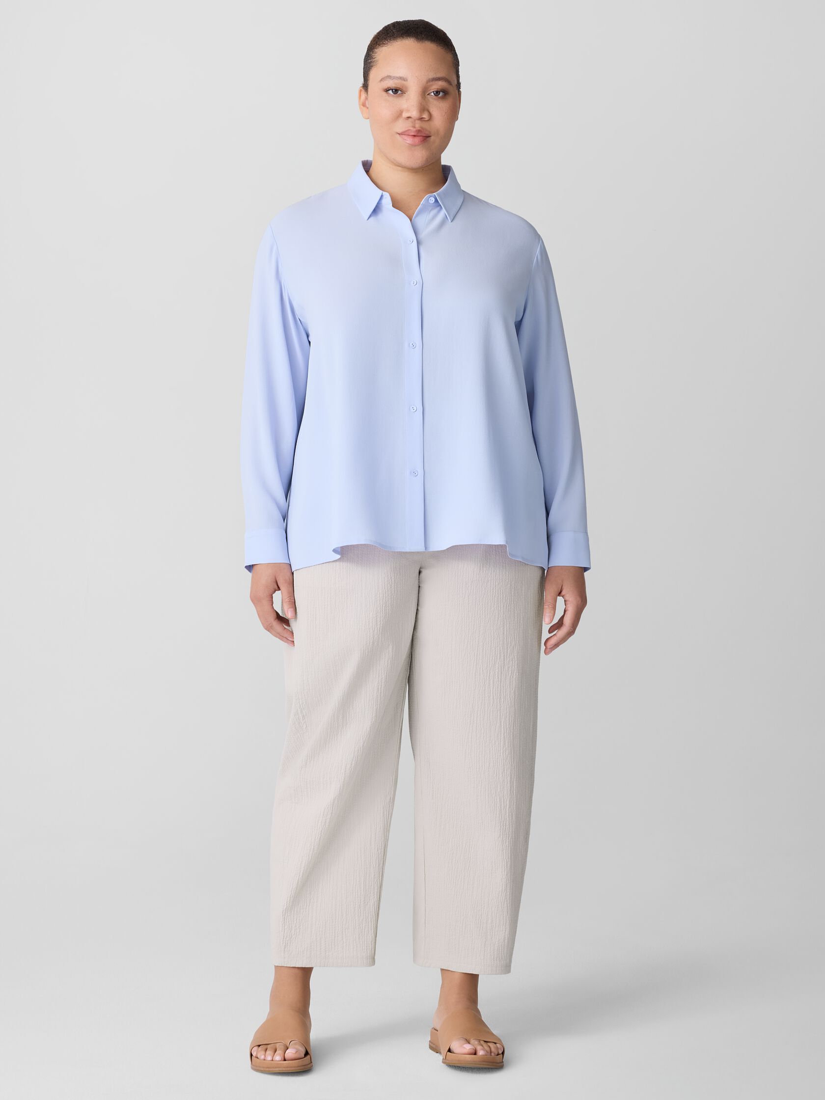 Silk Georgette Crepe Classic Collar Shirt