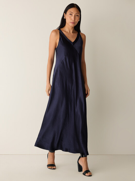Textured Satin V-Neck Dress