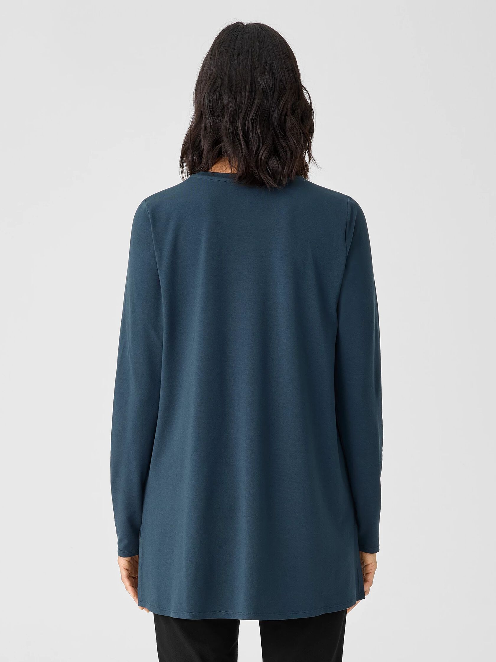 Stretch Jersey Knit Crew Neck Long Top