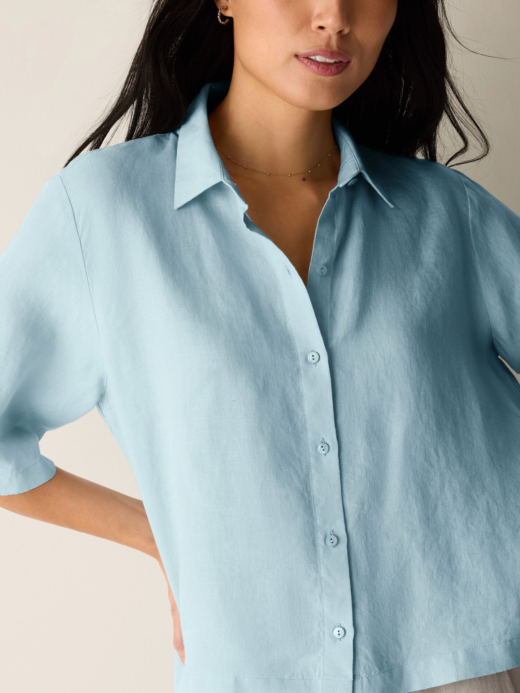 Organic Handkerchief Linen Elbow-Sleeve Shirt