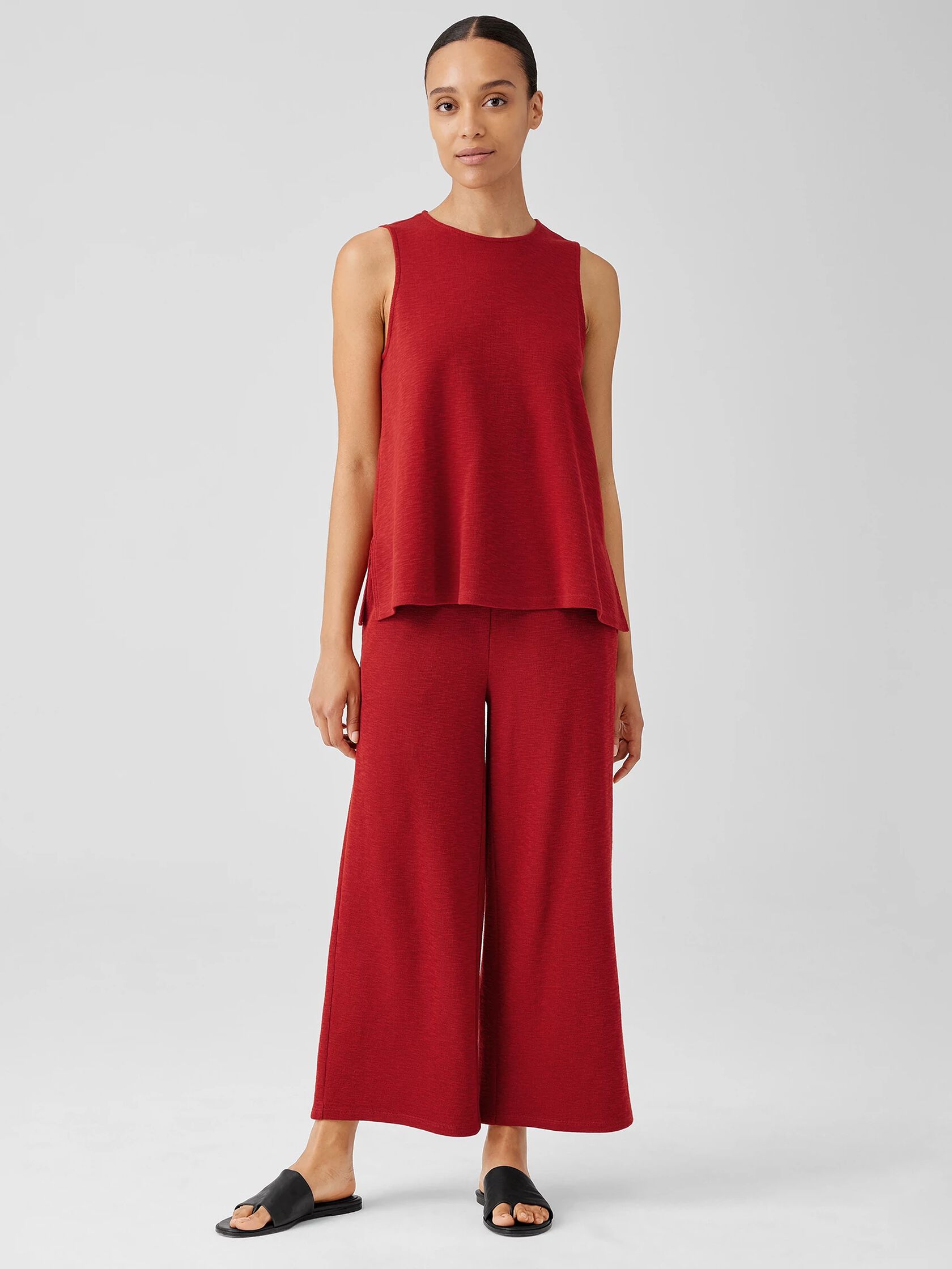 Organic Cotton Slubby Rib Knit Wide-Leg Pant
