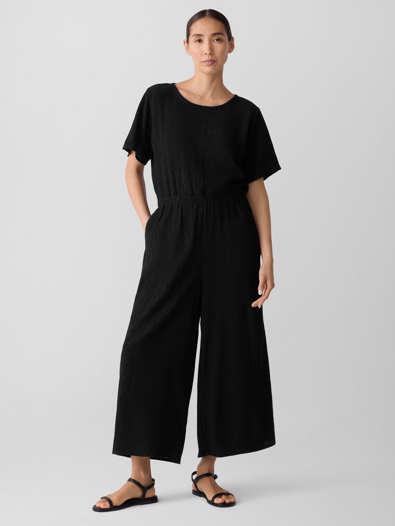 Woven Plissé Jumpsuit