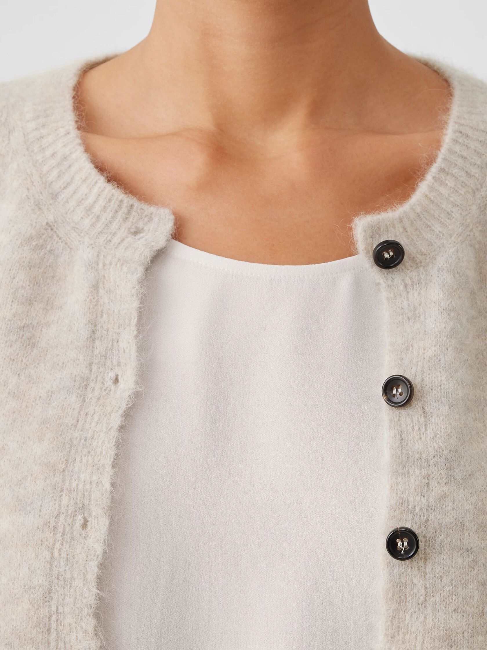 Mohair Plush Mélange Crew Neck Cardigan