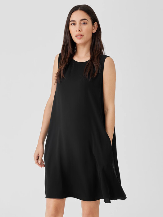 eileen fisher silk georgette dress Sheer Silk Georgette Layered Dress