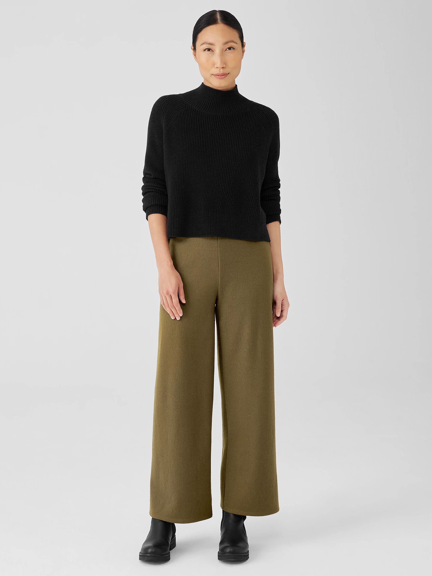 Merino Cropped Turtleneck Top in Regenerative Wool