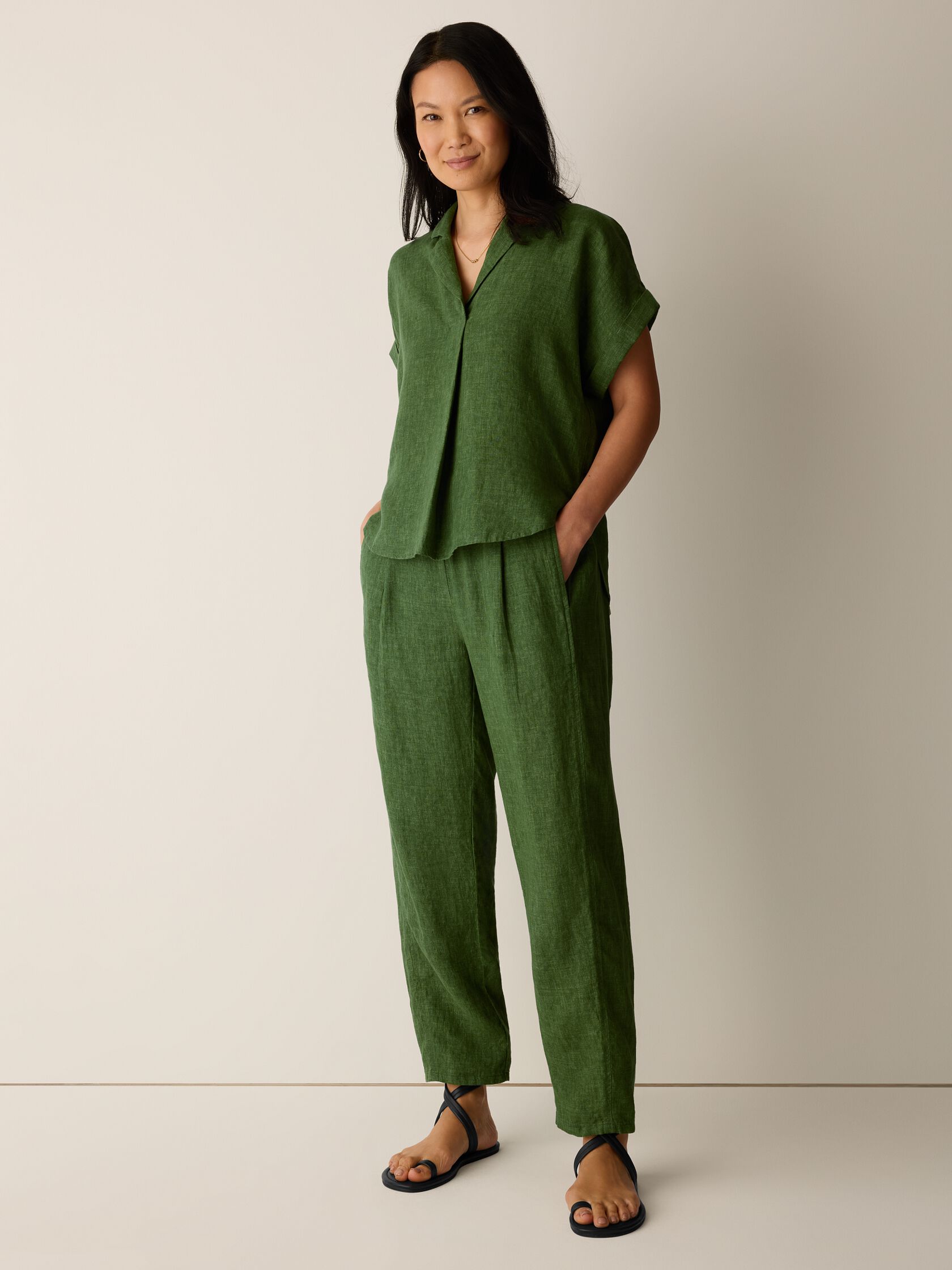 Washed Organic Linen D&eacute;lav&eacute; Lantern Pant