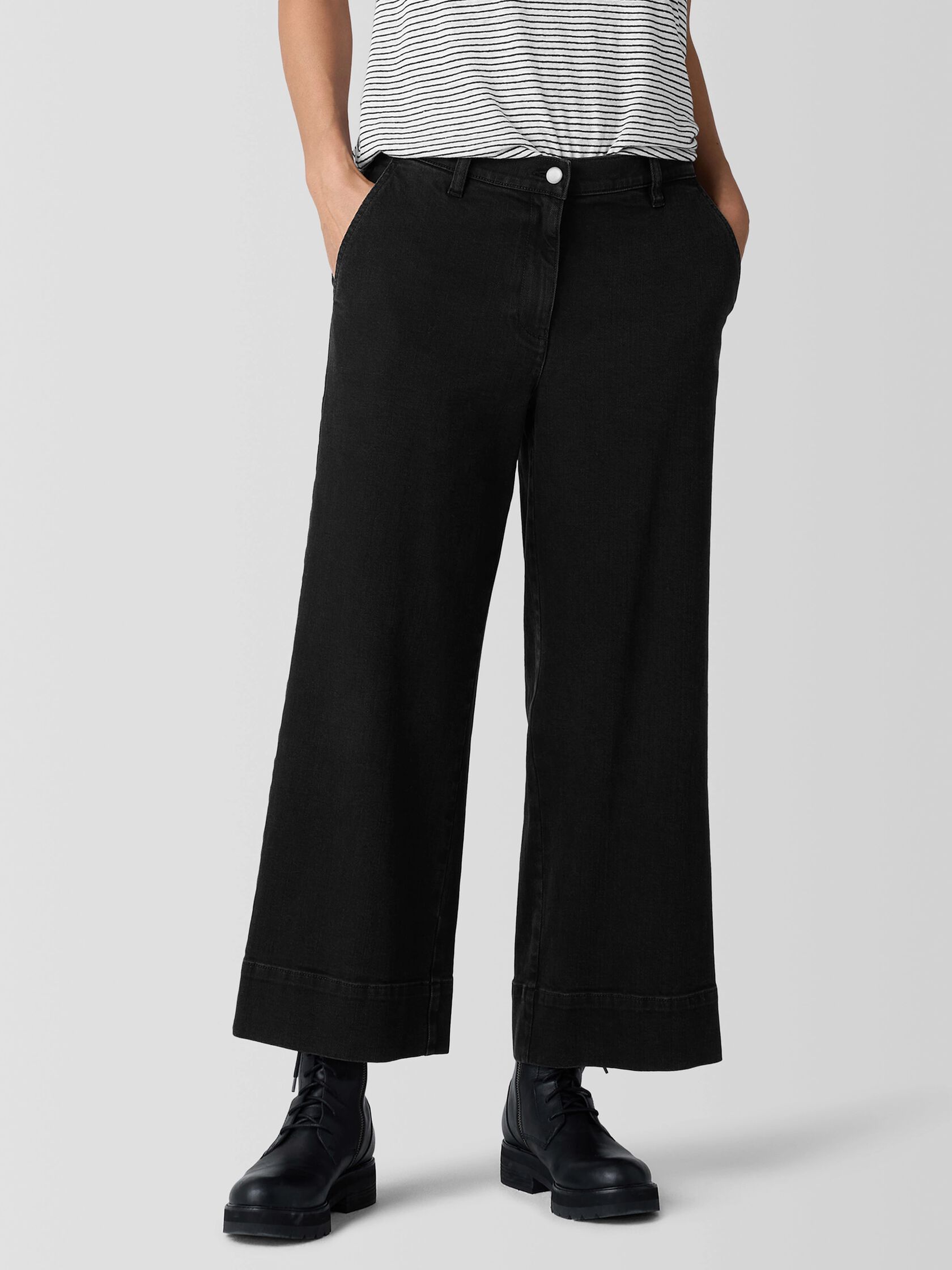 Cotton Stretch Denim Wide-Leg Jean