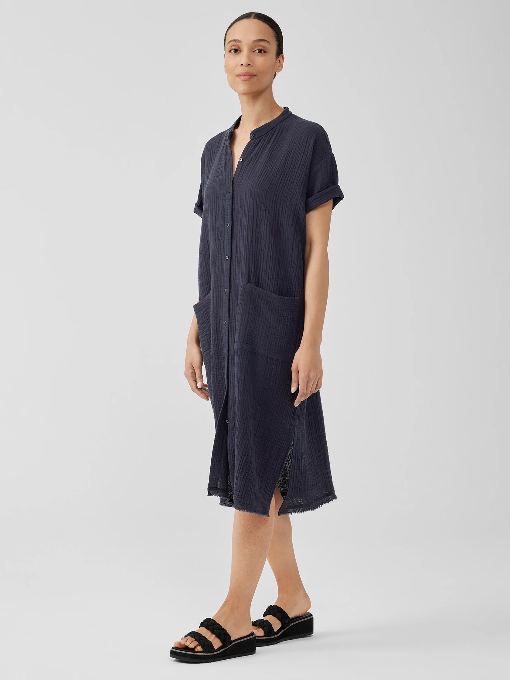Organic Cotton Gauze Mandarin Collar Dress
