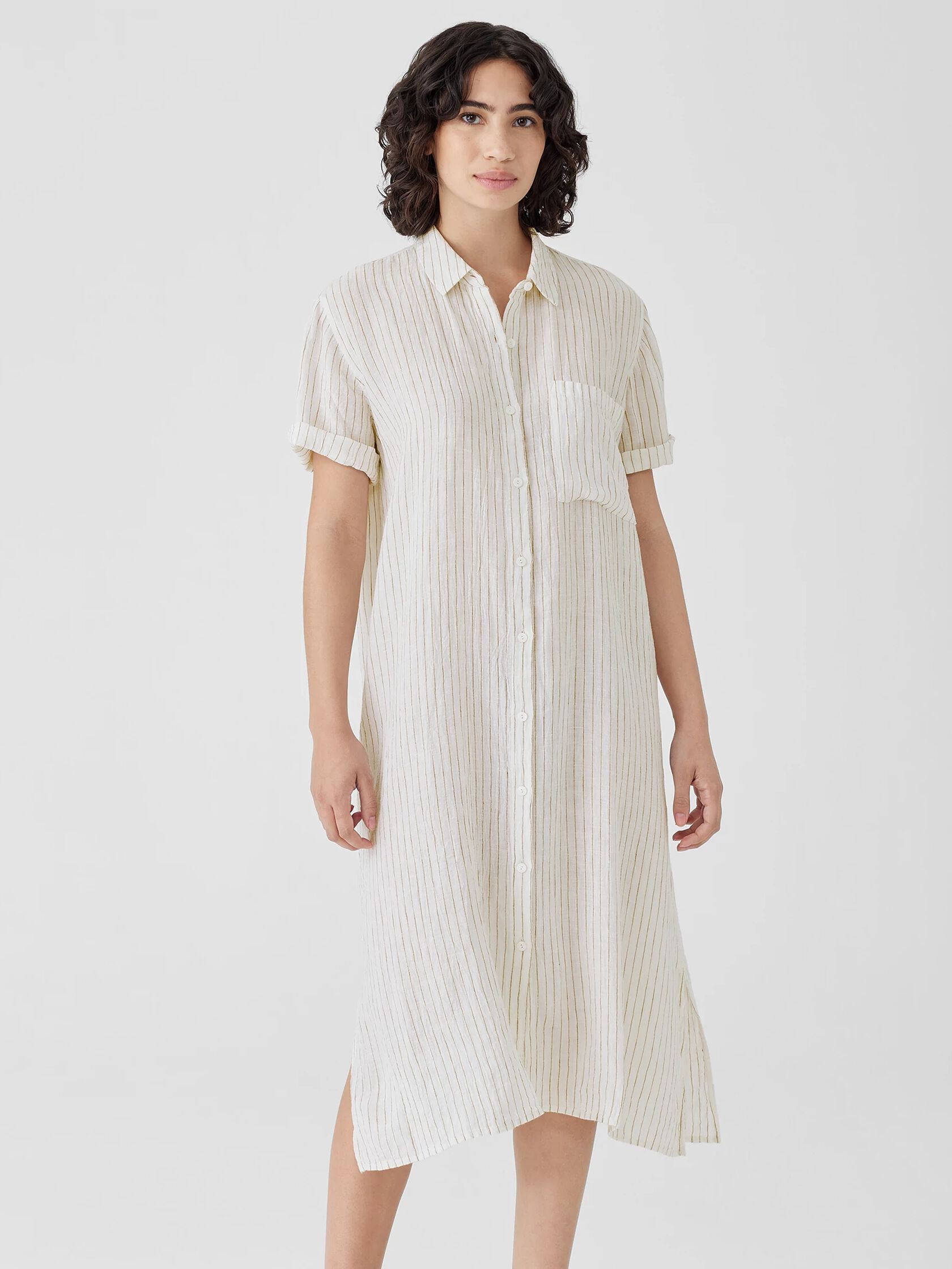 Puckered Organic Linen Shirtdress