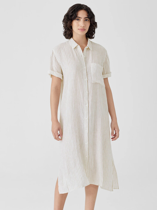 Puckered Organic Linen Shirtdress