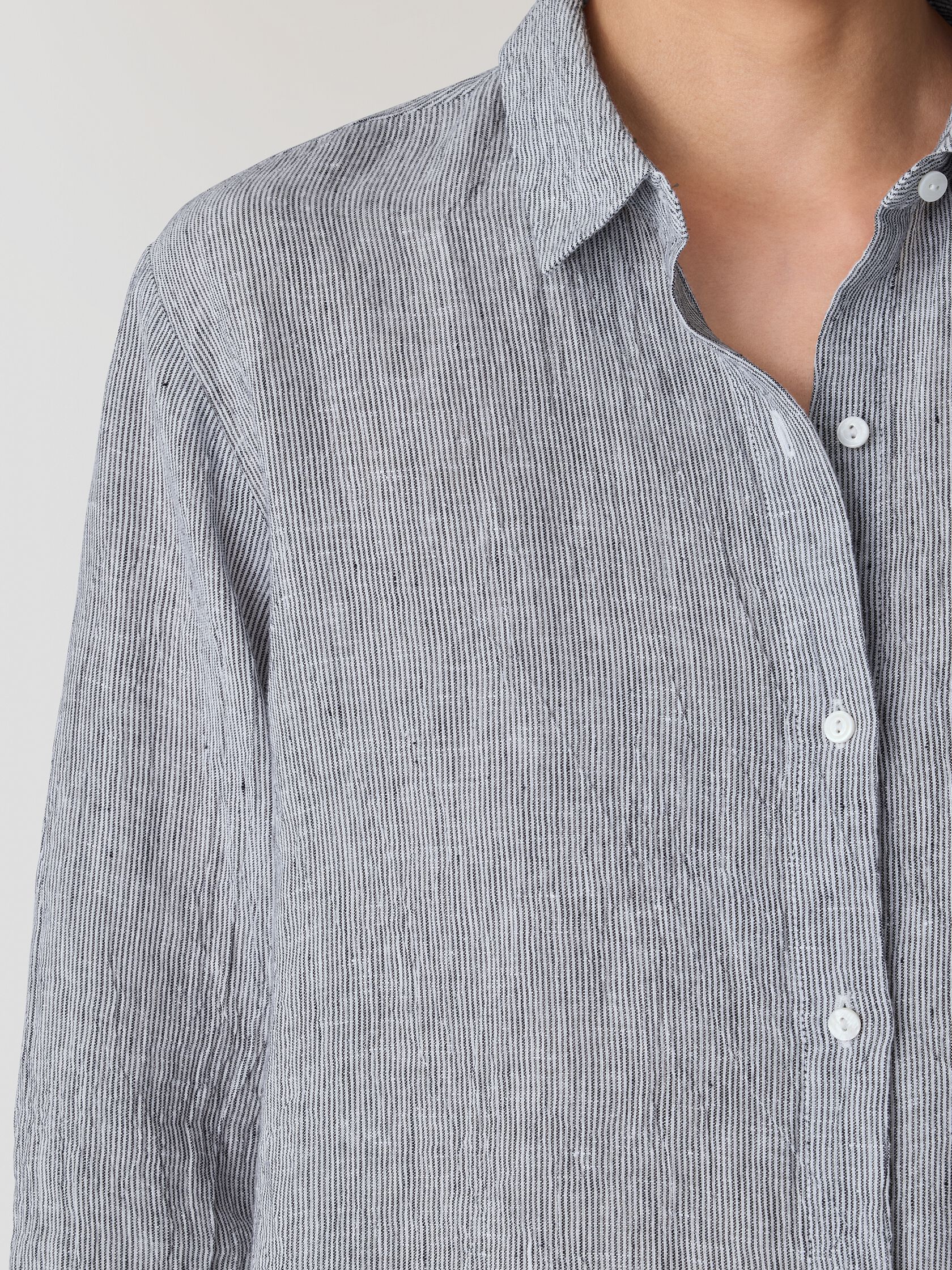 Puckered Organic Linen Stripe Classic Collar Long Shirt
