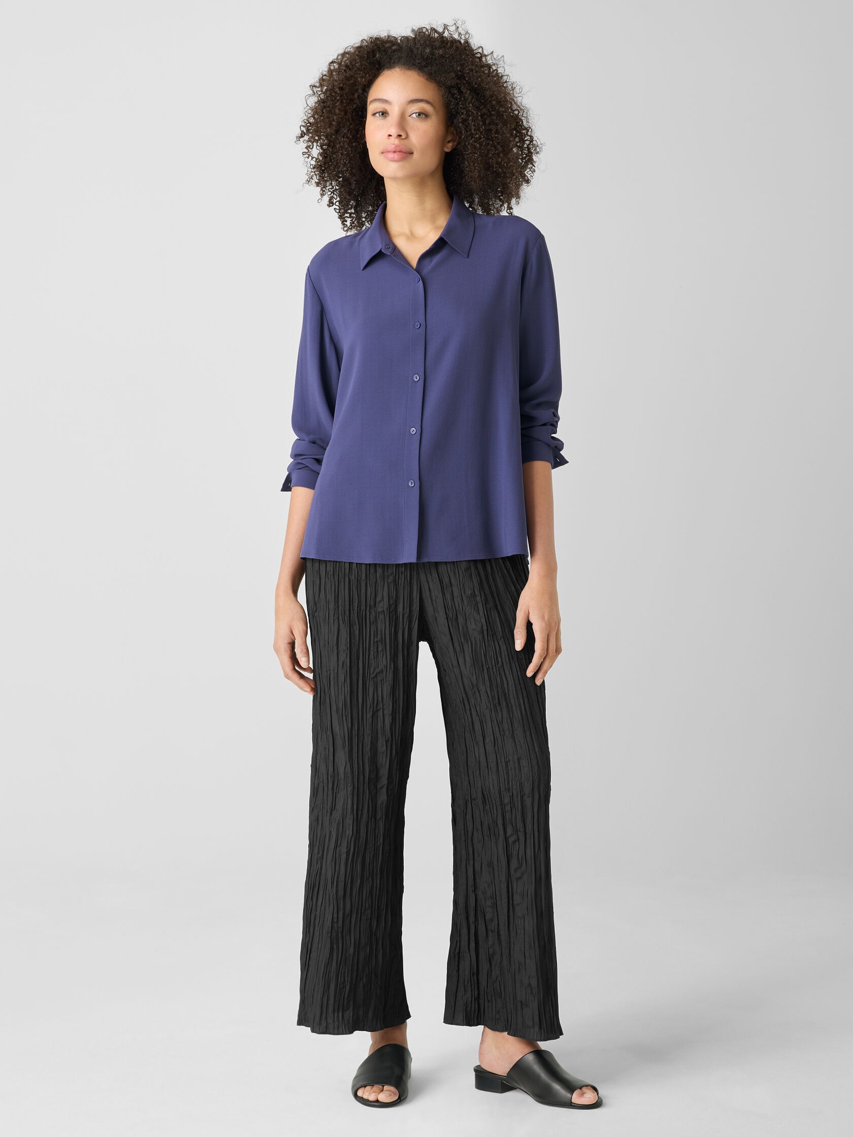 Silk Georgette Crepe Classic Collar Shirt