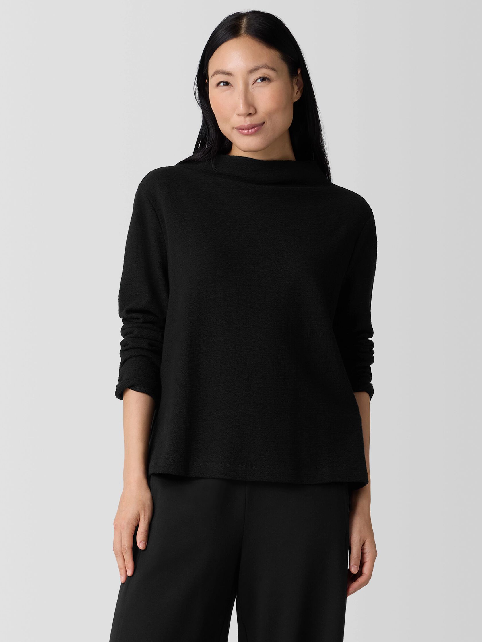 Organic Cotton Jacquard Funnel Neck Top