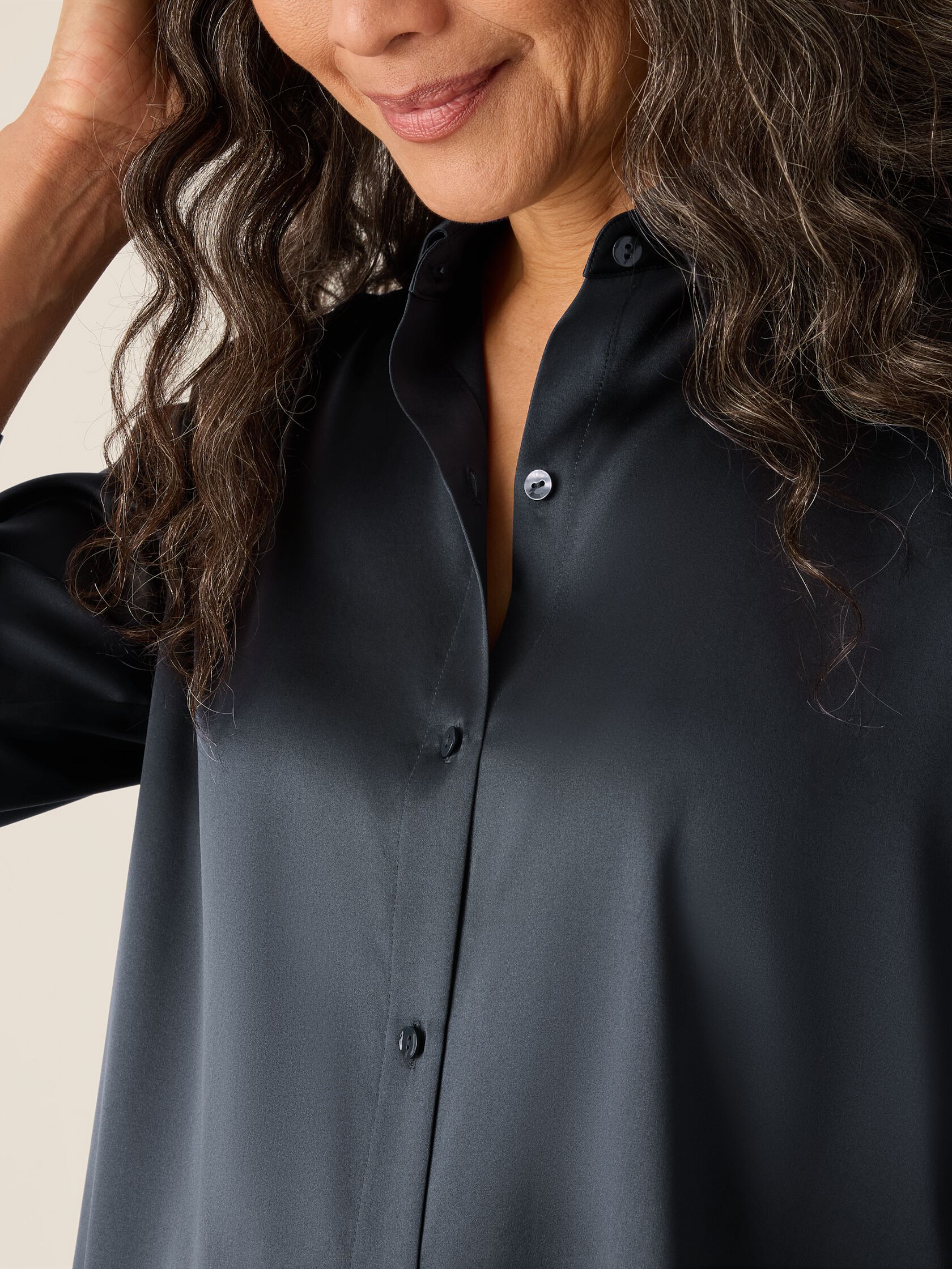 Stretch Silk Charmeuse Classic Collar Shirt