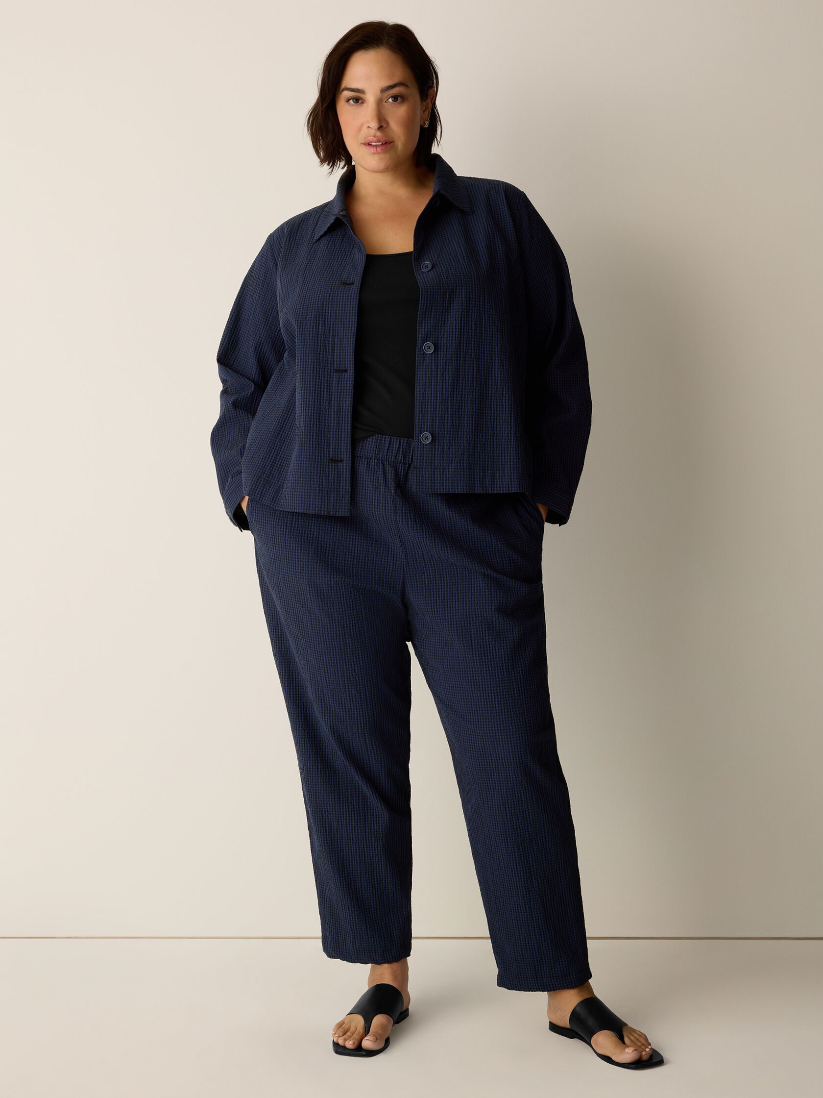 Organic Cotton Pucker Check Tapered Pant