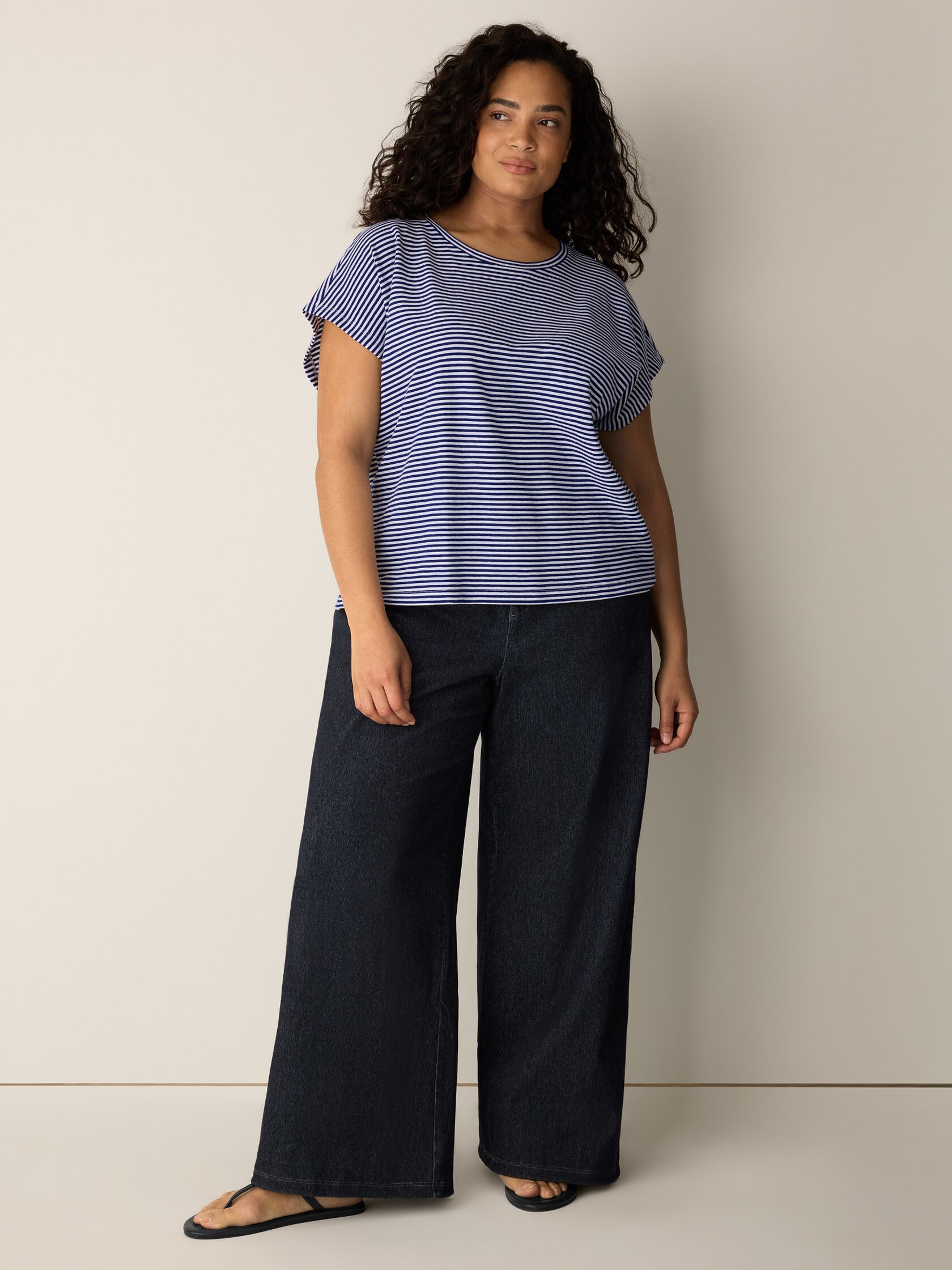 Striped Organic Cotton Slub Crew Neck Tee