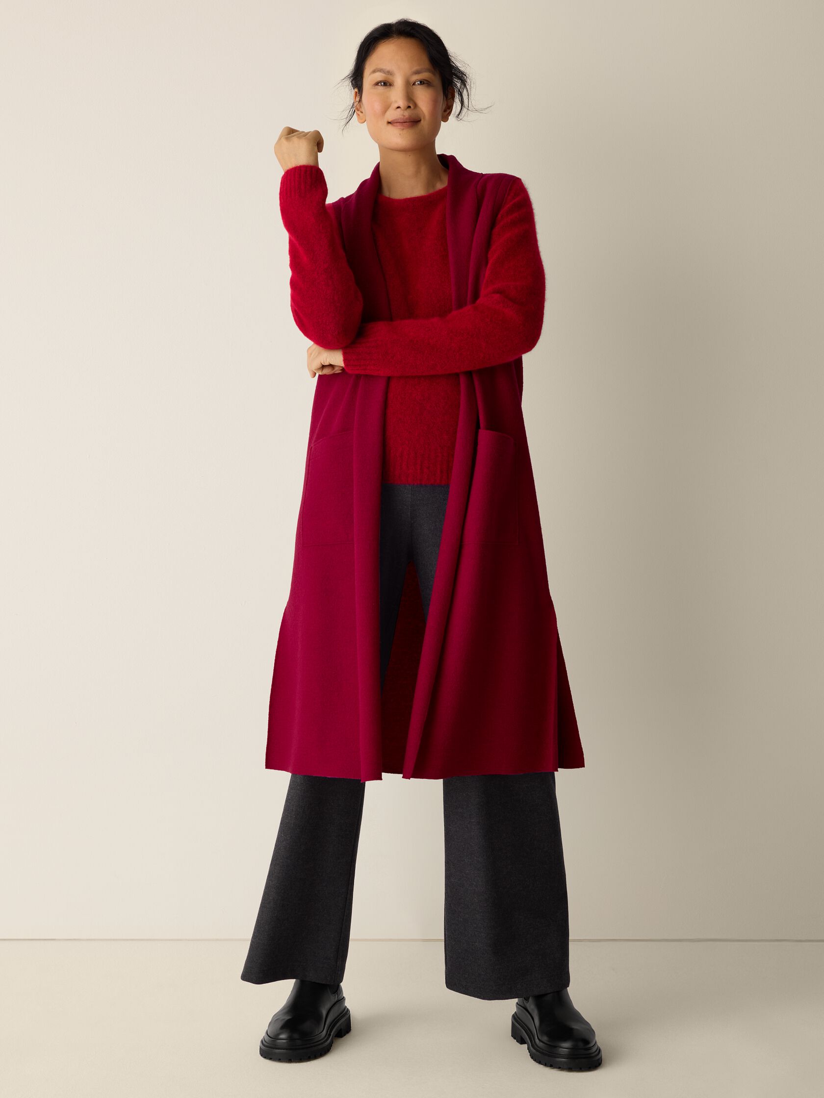 Lightweight Boiled Wool Shawl Collar Vest in Regenerative Wool