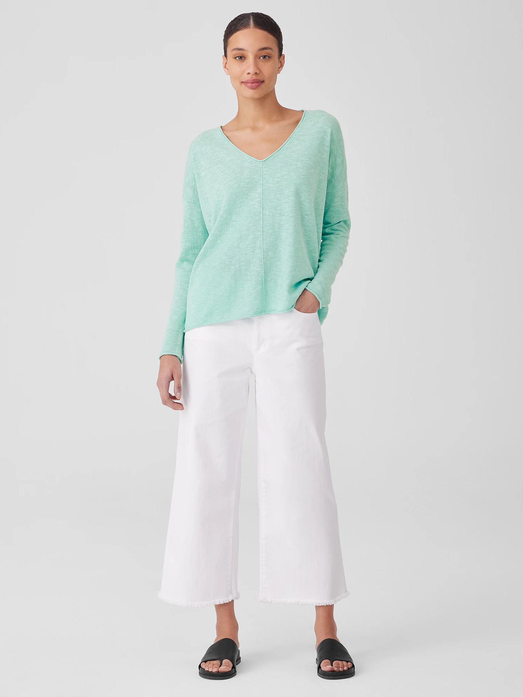 Organic Linen Cotton Slub V-Neck Top