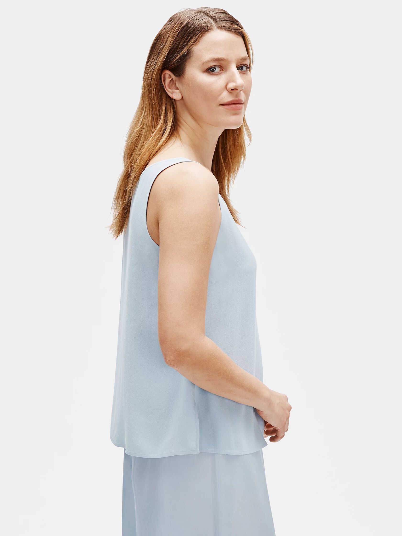 Silk Georgette Crepe Scoop Neck Tank