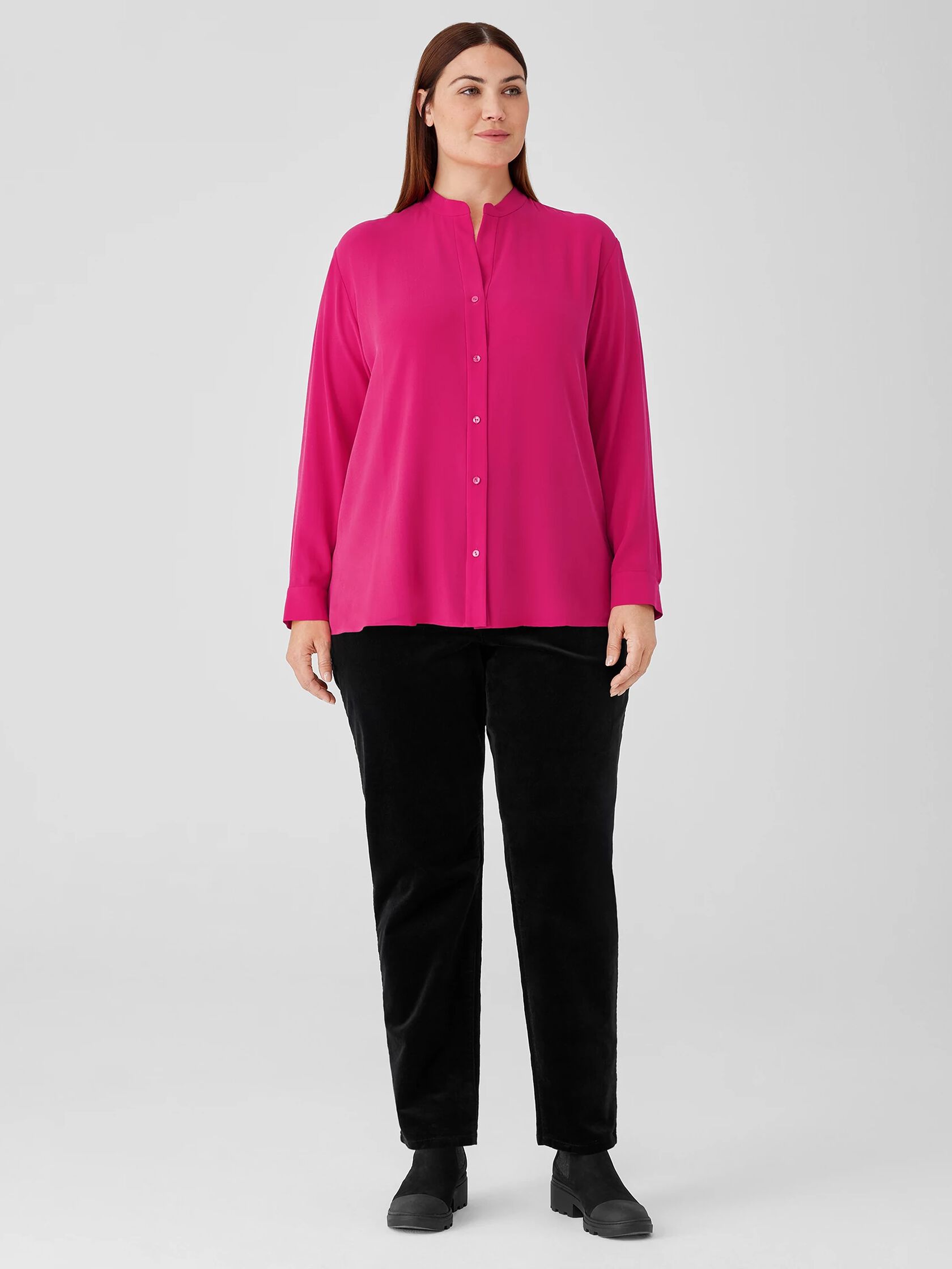 Silk Georgette Crepe Shirred-Back Shirt