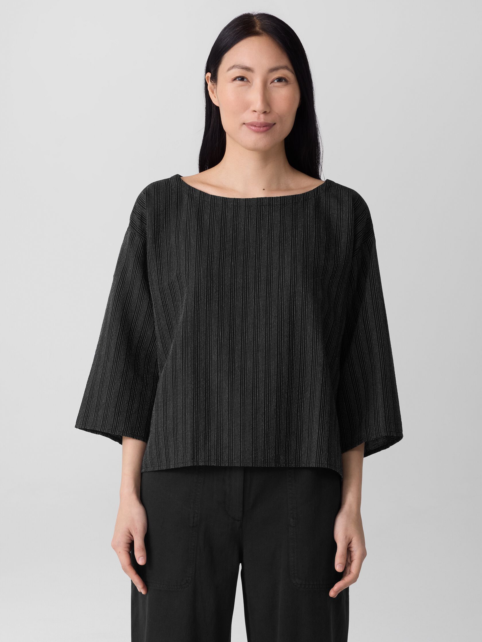 Cotton Blend Stripe Stitch Box-Top