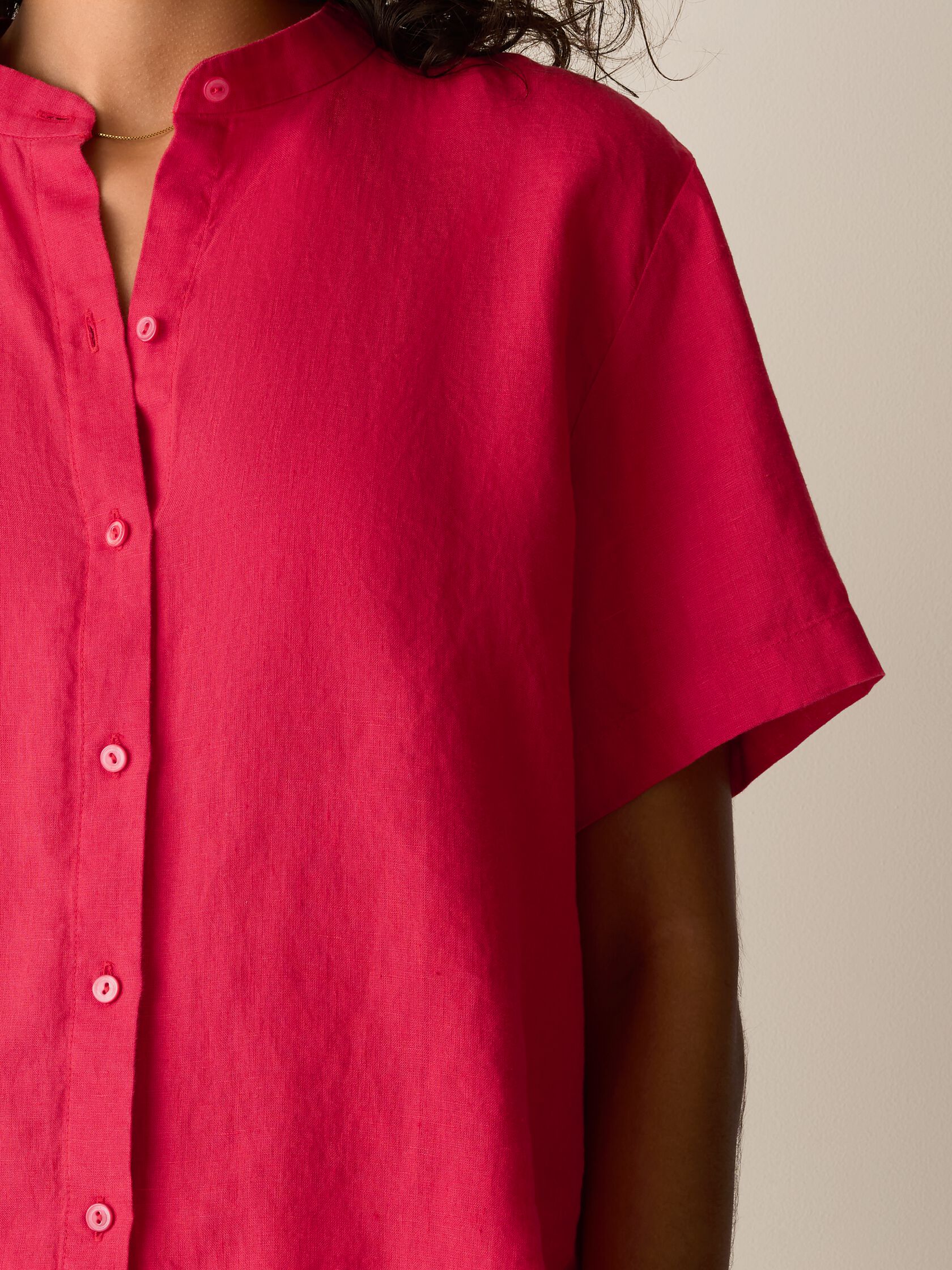 Organic Handkerchief Linen Band Collar Shirt