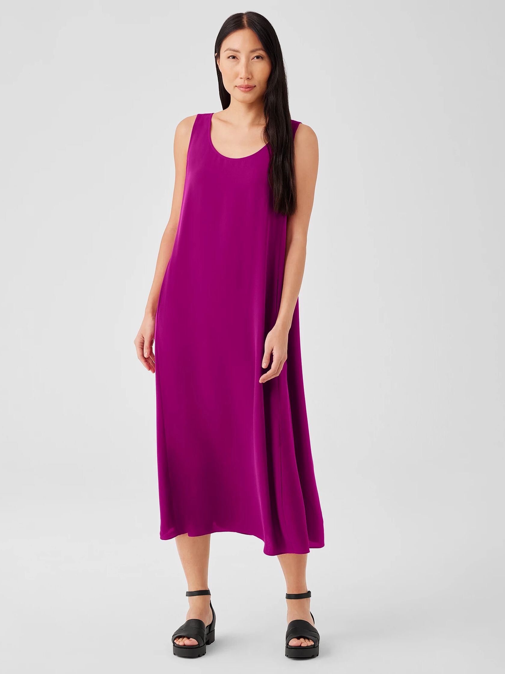 Silk Georgette Crepe Scoop Neck Dress