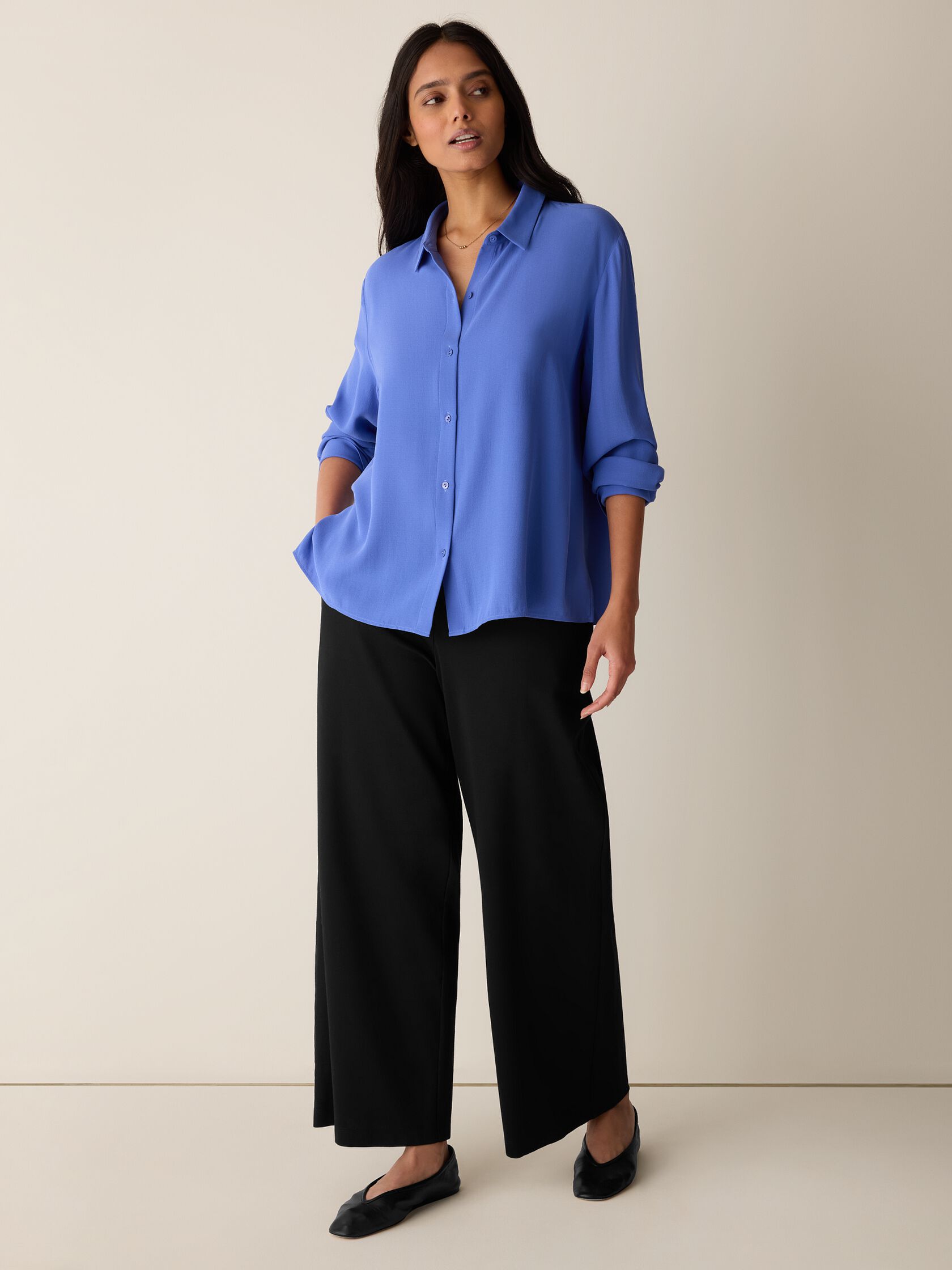 Silk Georgette Crepe Classic Collar Shirt