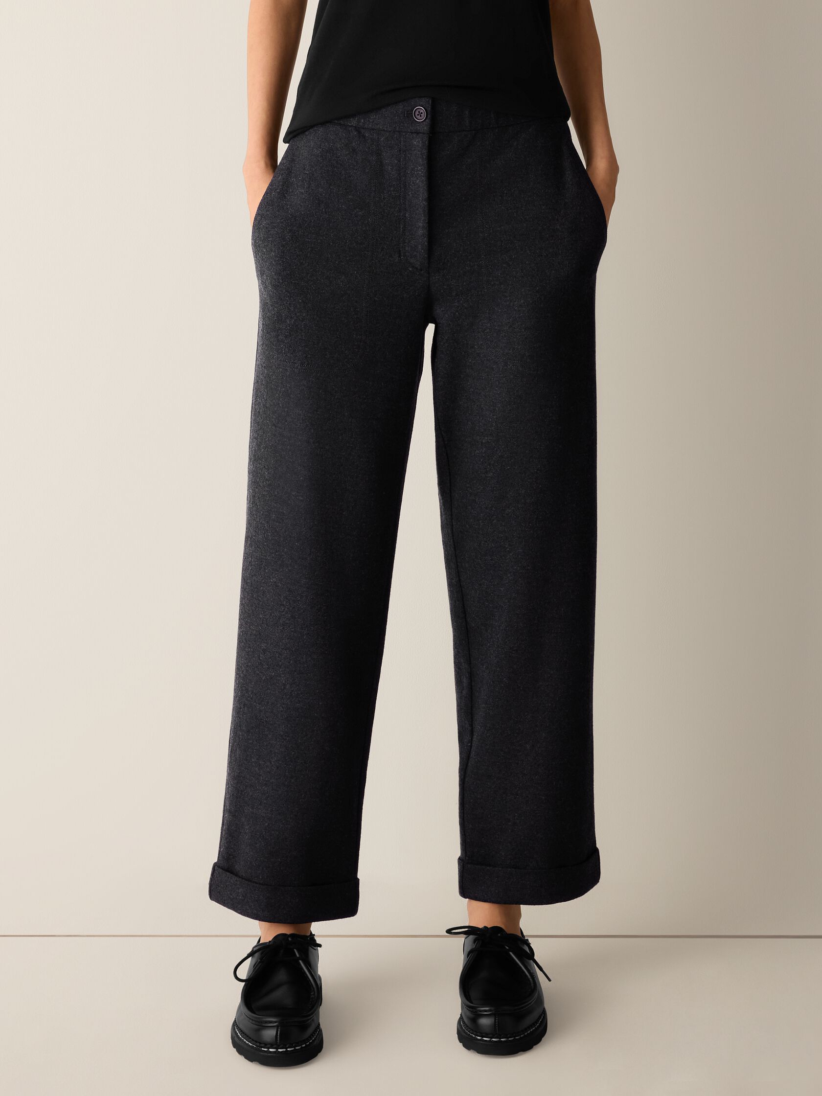 M&eacute;lange Felted Wool Jersey Straight Cuffed Pant in Regenerative Wool