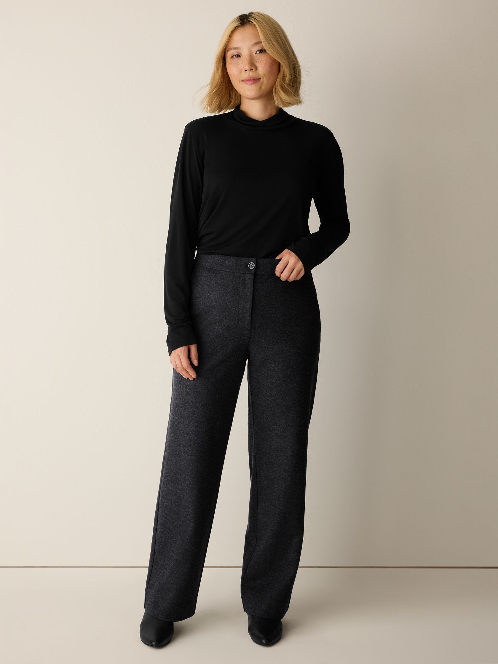 M&eacute;lange Felted Wool Jersey Straight Cuffed Pant in Regenerative Wool
