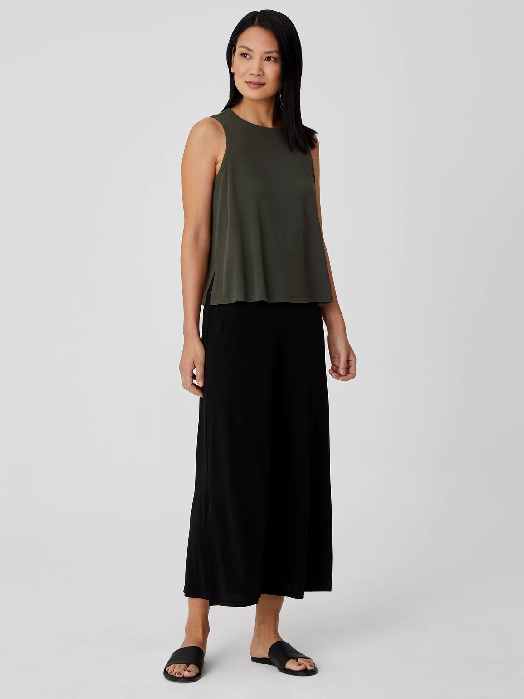 Stretch Silk Jersey Crew Neck Tank