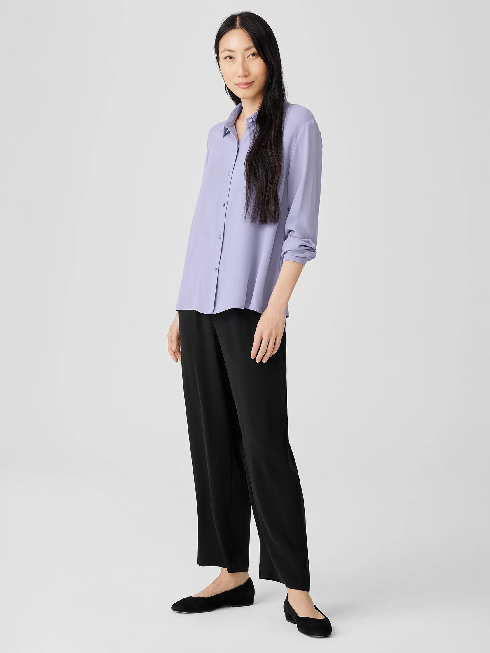 Silk Georgette Crepe Classic Collar Shirt