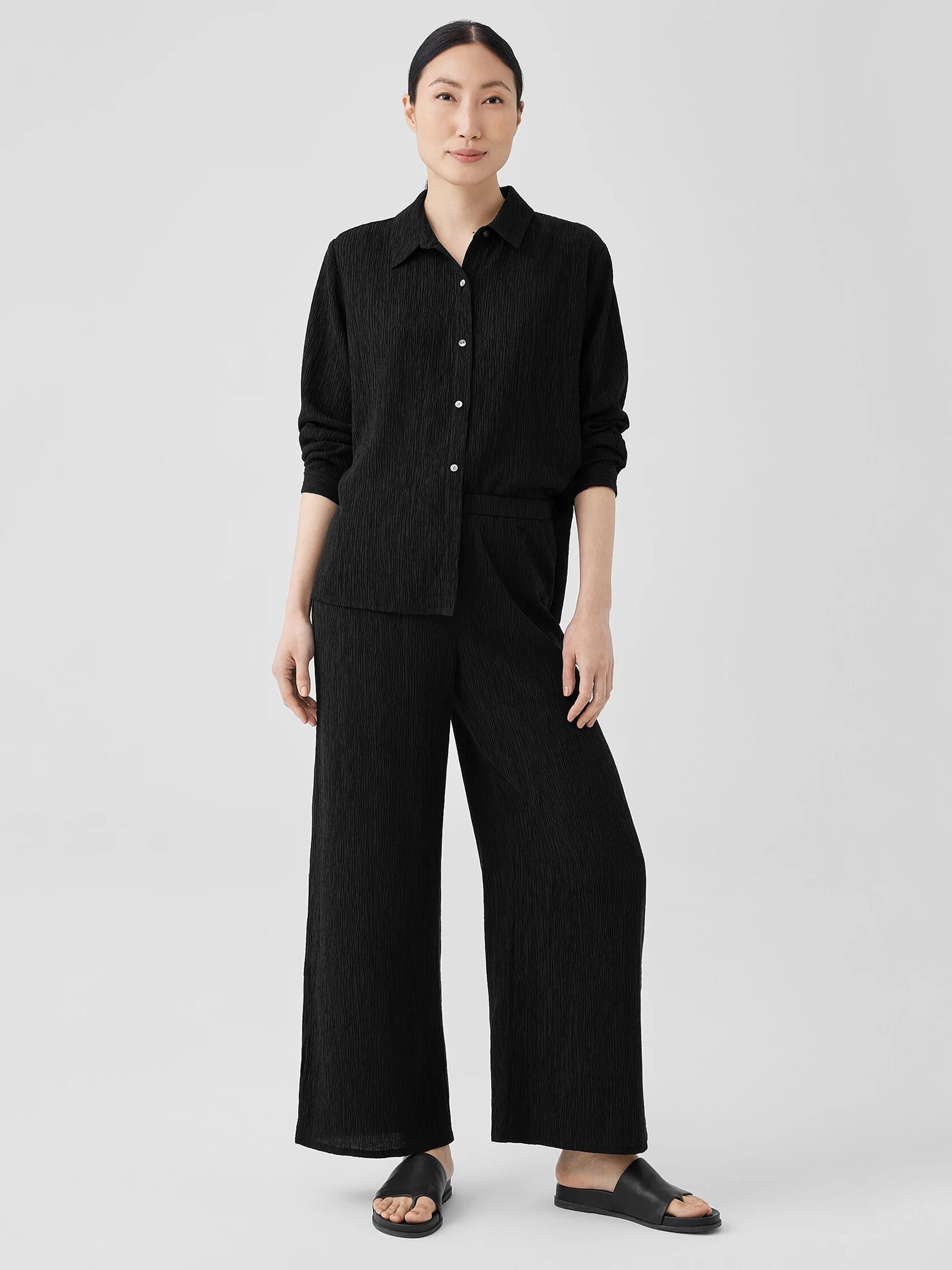 Woven Plissé Wide-Leg Pant