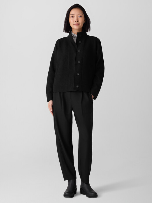 Lightweight Boiled Wool Stand Collar Jacket in Regenerative Wool