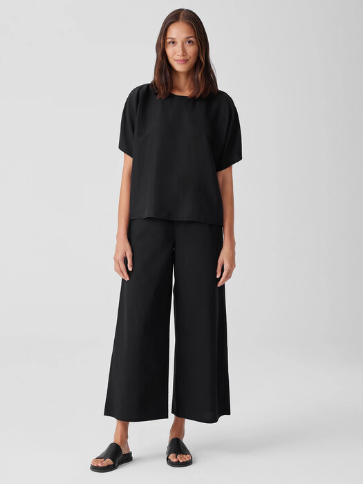 Garment-Dyed Silk Jewel Neck Top