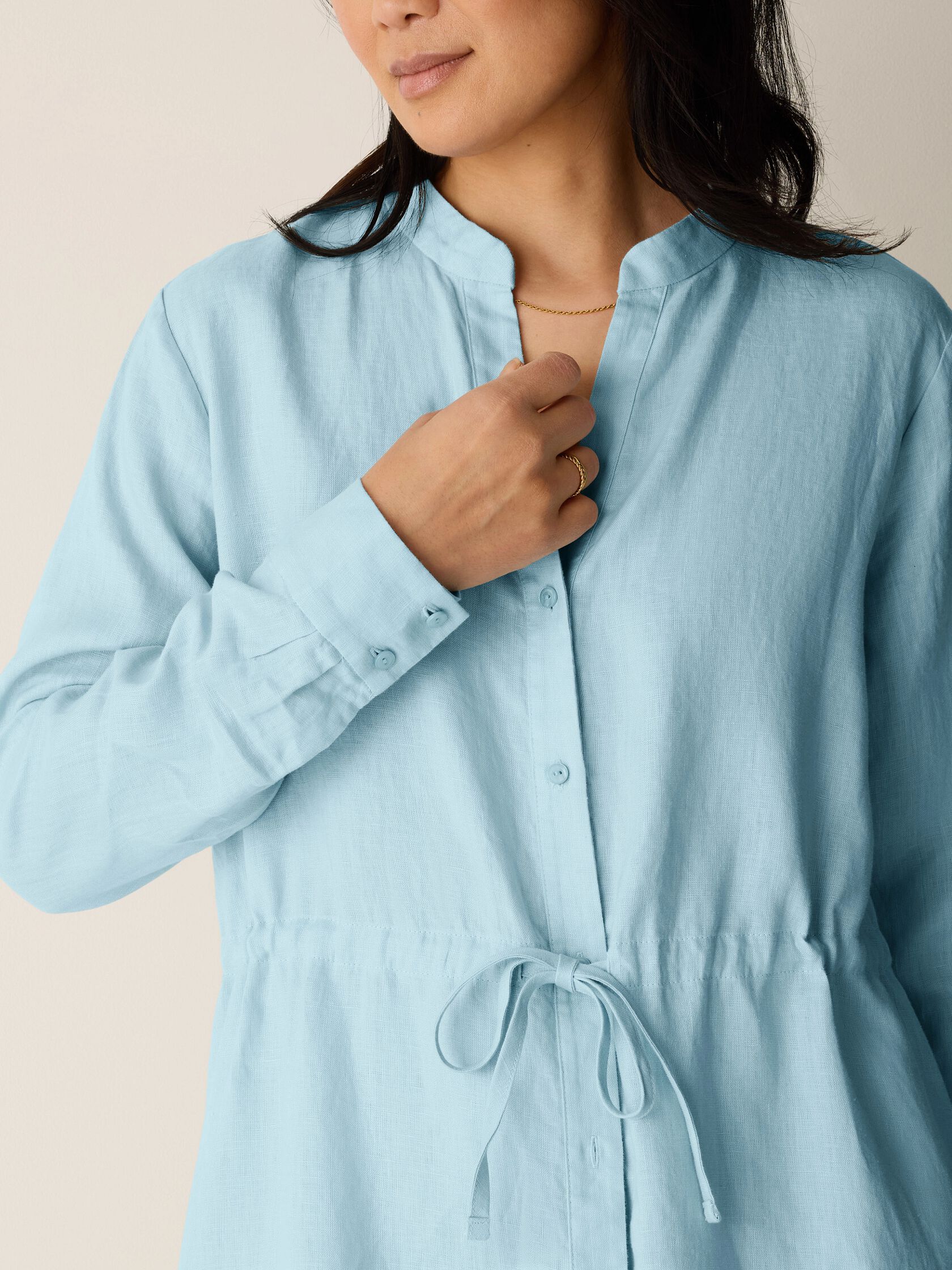 Organic Linen Band Collar Shirtdress