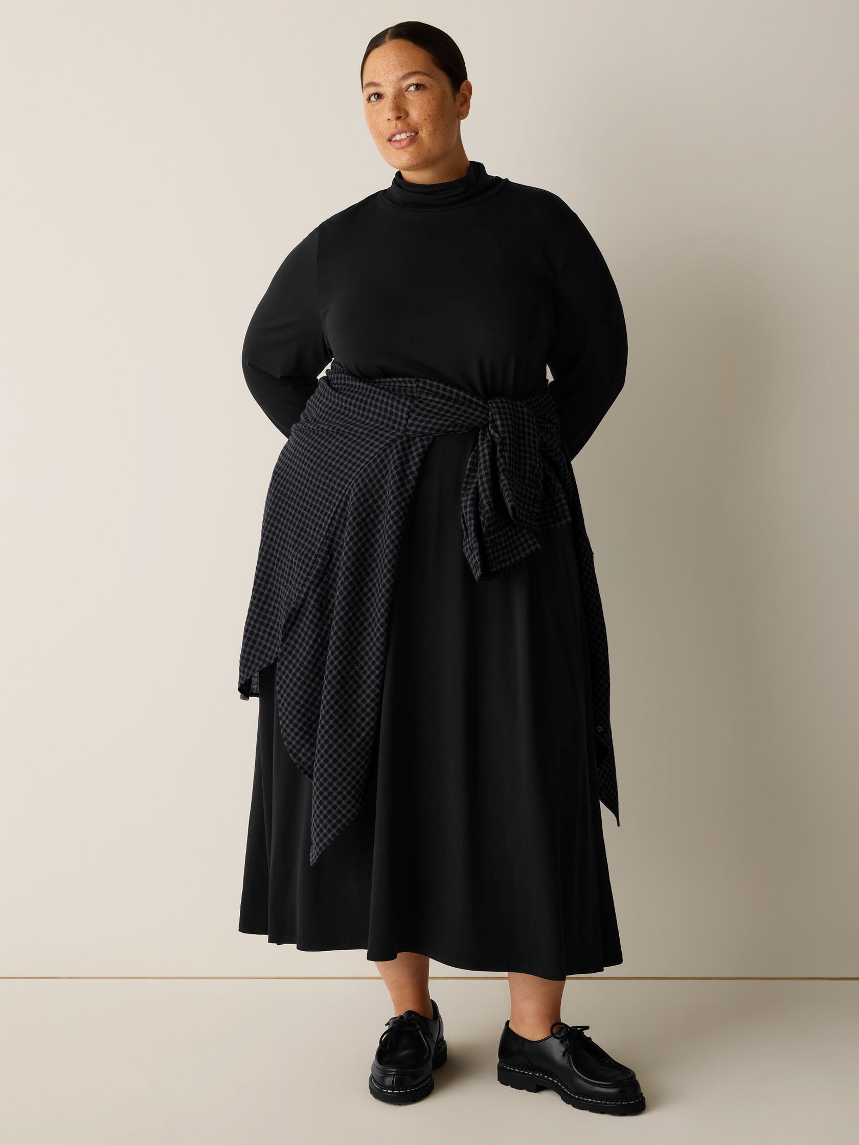 Stretch Jersey Knit Turtleneck Dress