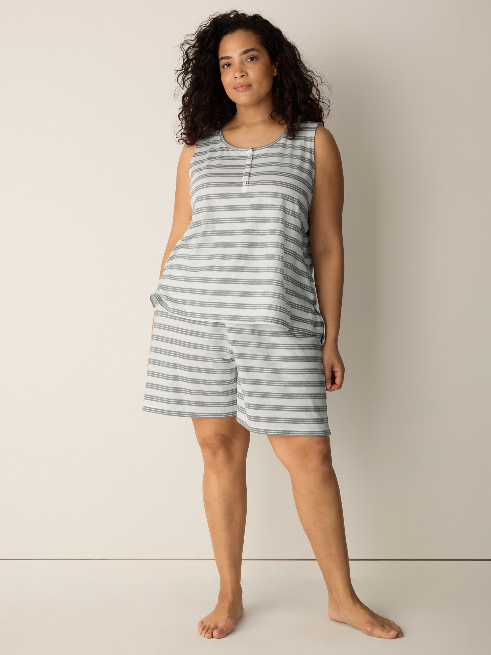 Striped Organic Cotton Jersey Sleep Set