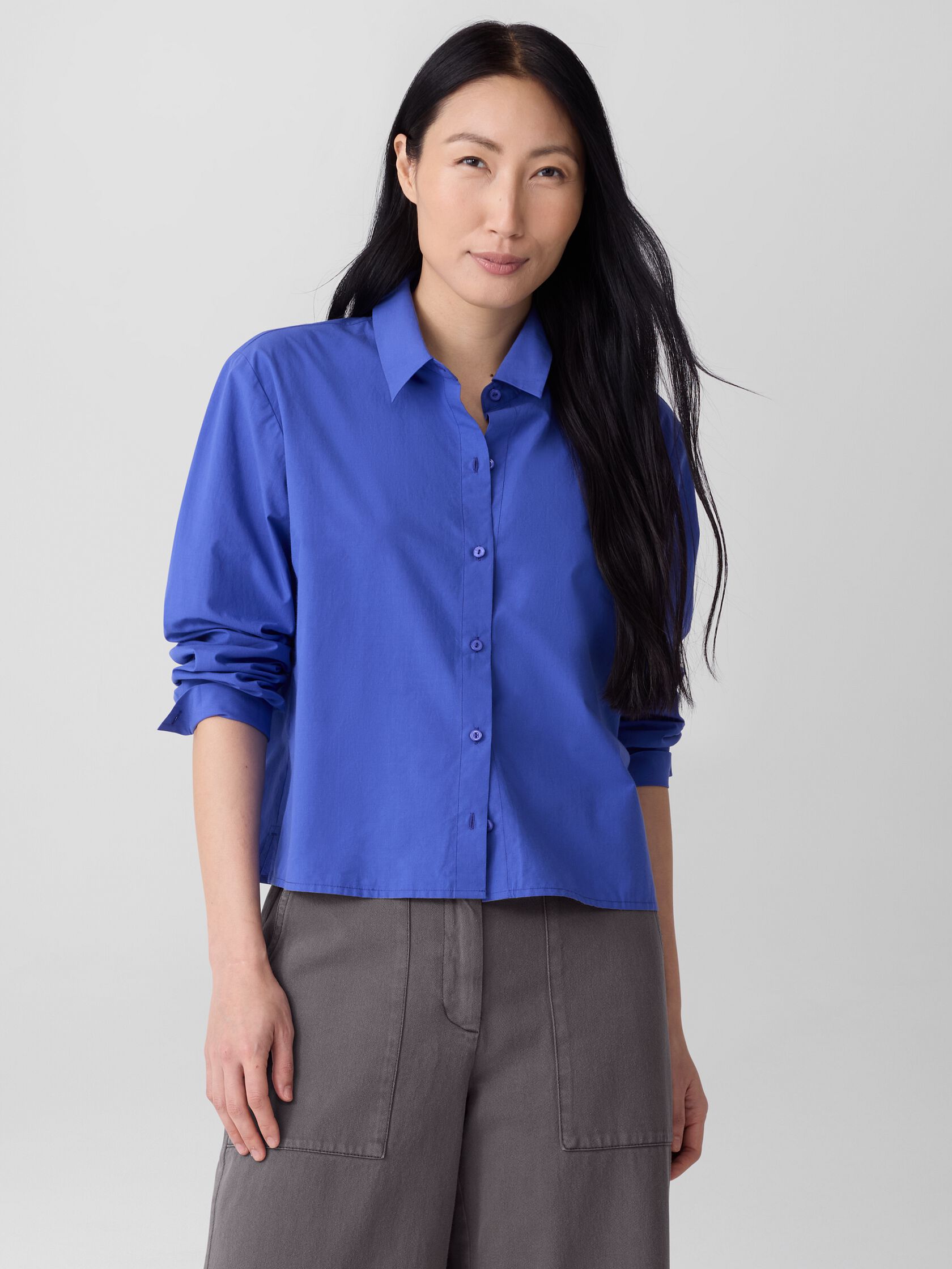 Washed Organic Cotton Poplin Classic Collar Short Shirt