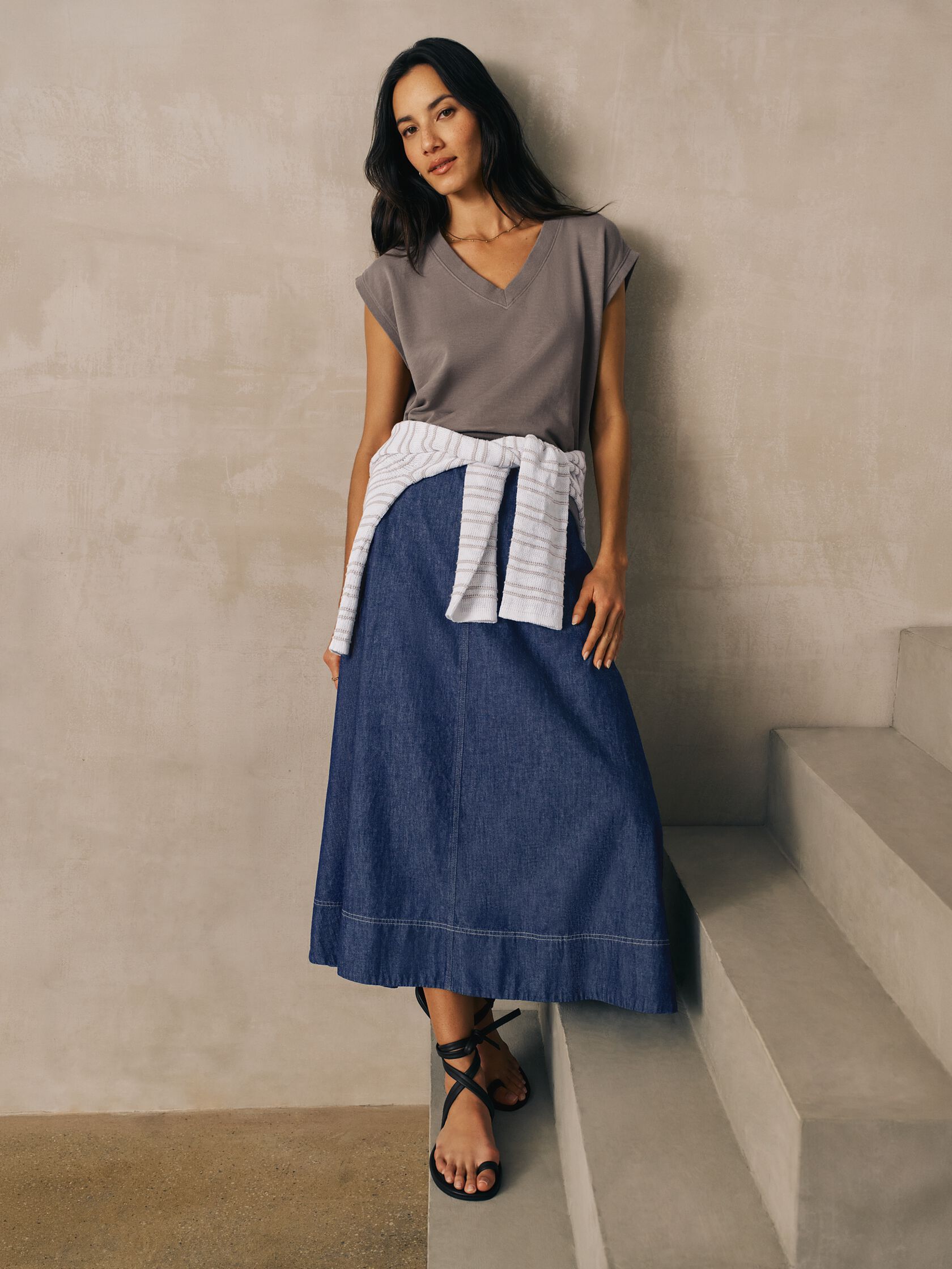 Lightweight Organic Cotton Denim Half-Circle Skirt
