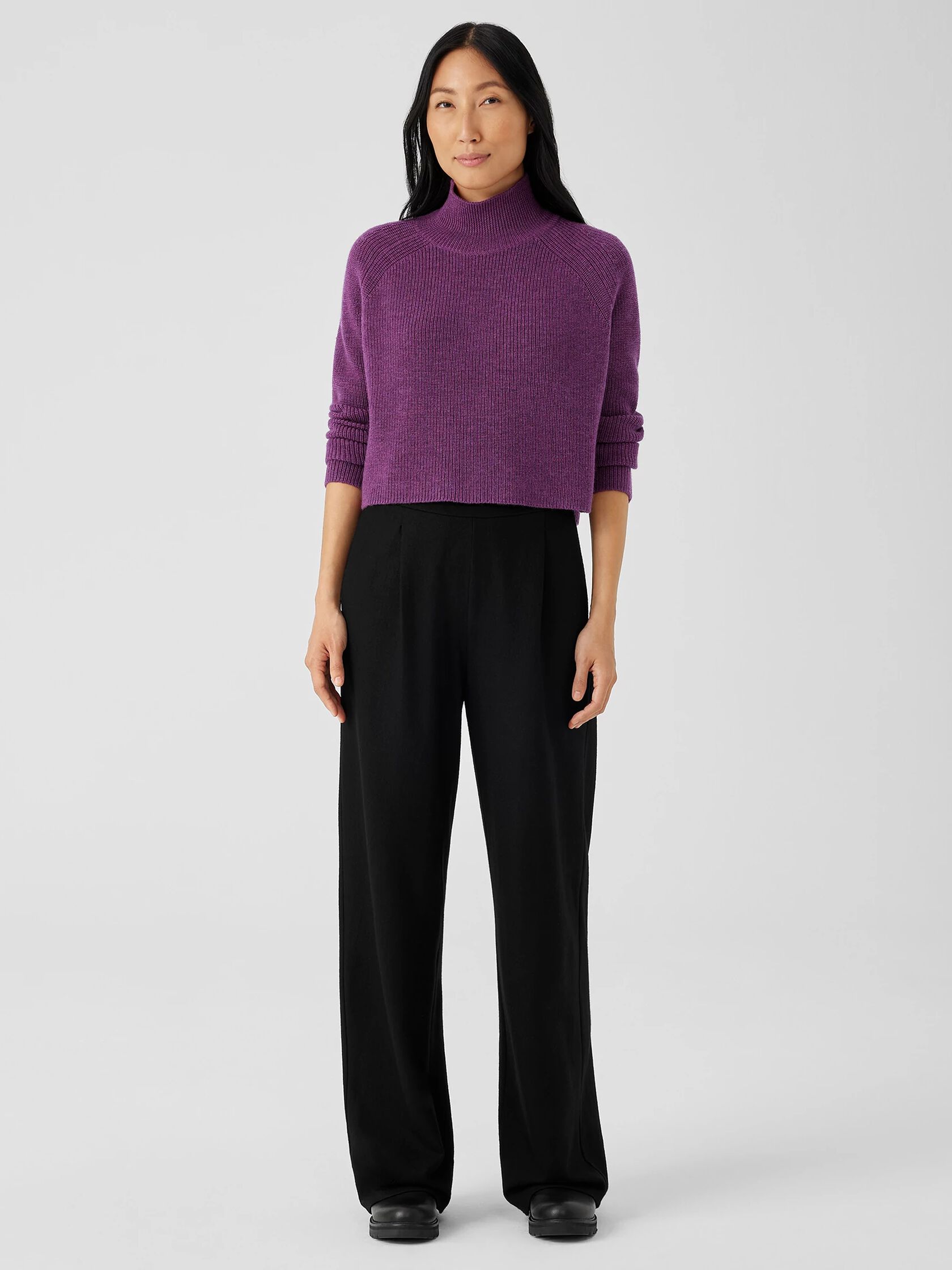 Merino Cropped Turtleneck Top in Regenerative Wool