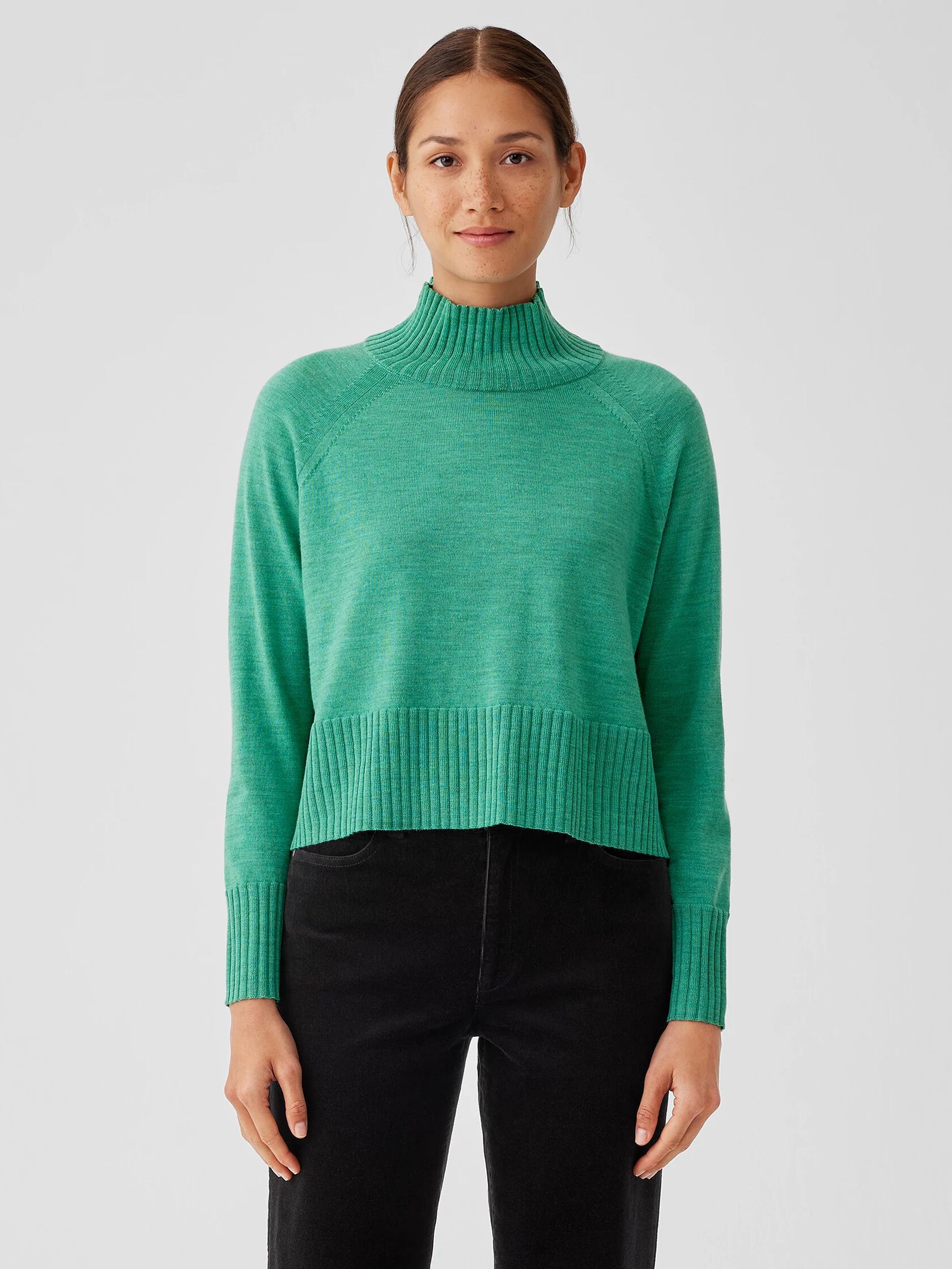 Merino Jersey Turtleneck Top in Regenerative Wool